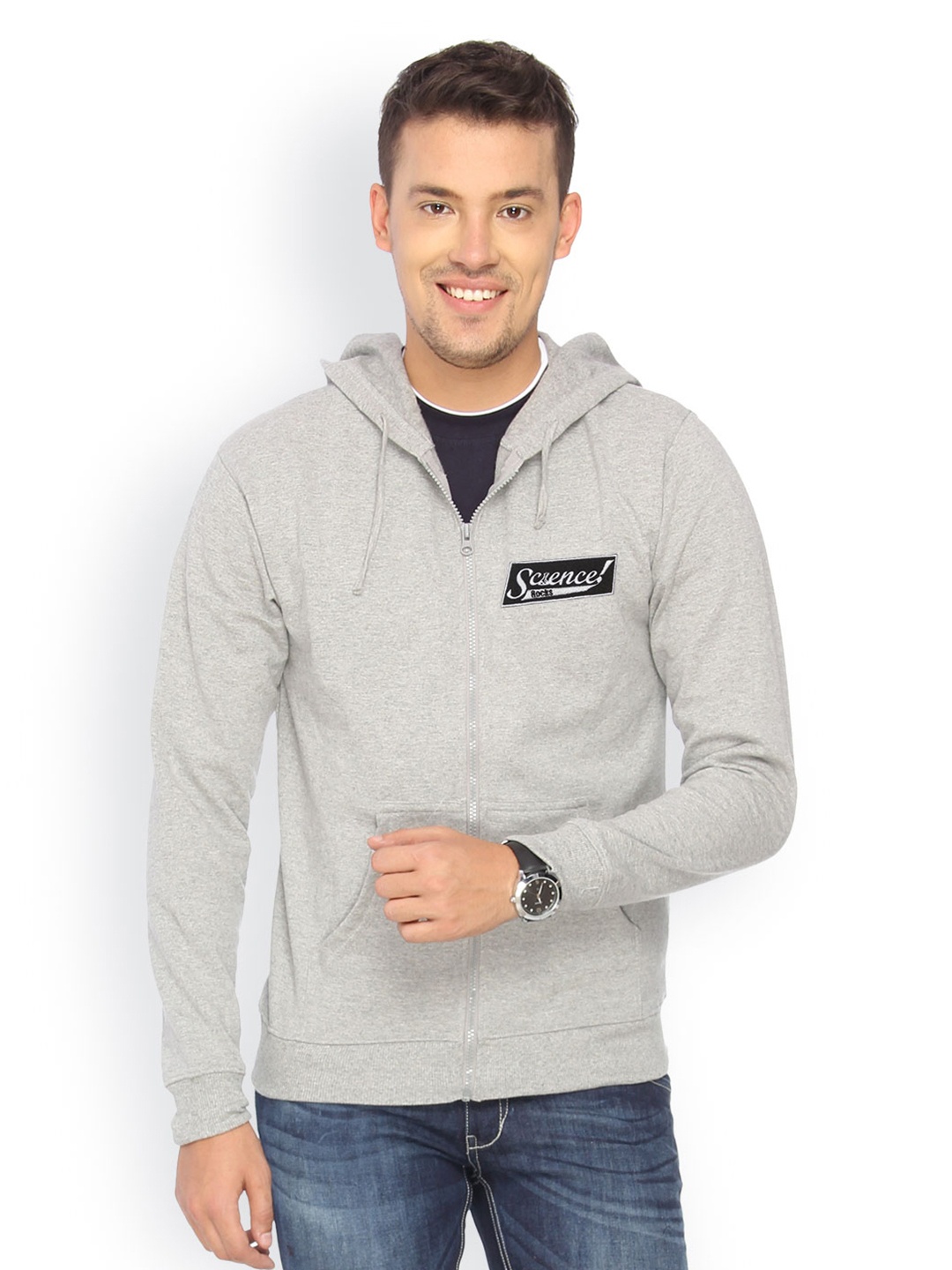 

Campus Sutra Men Grey Hooded Sweatshirt