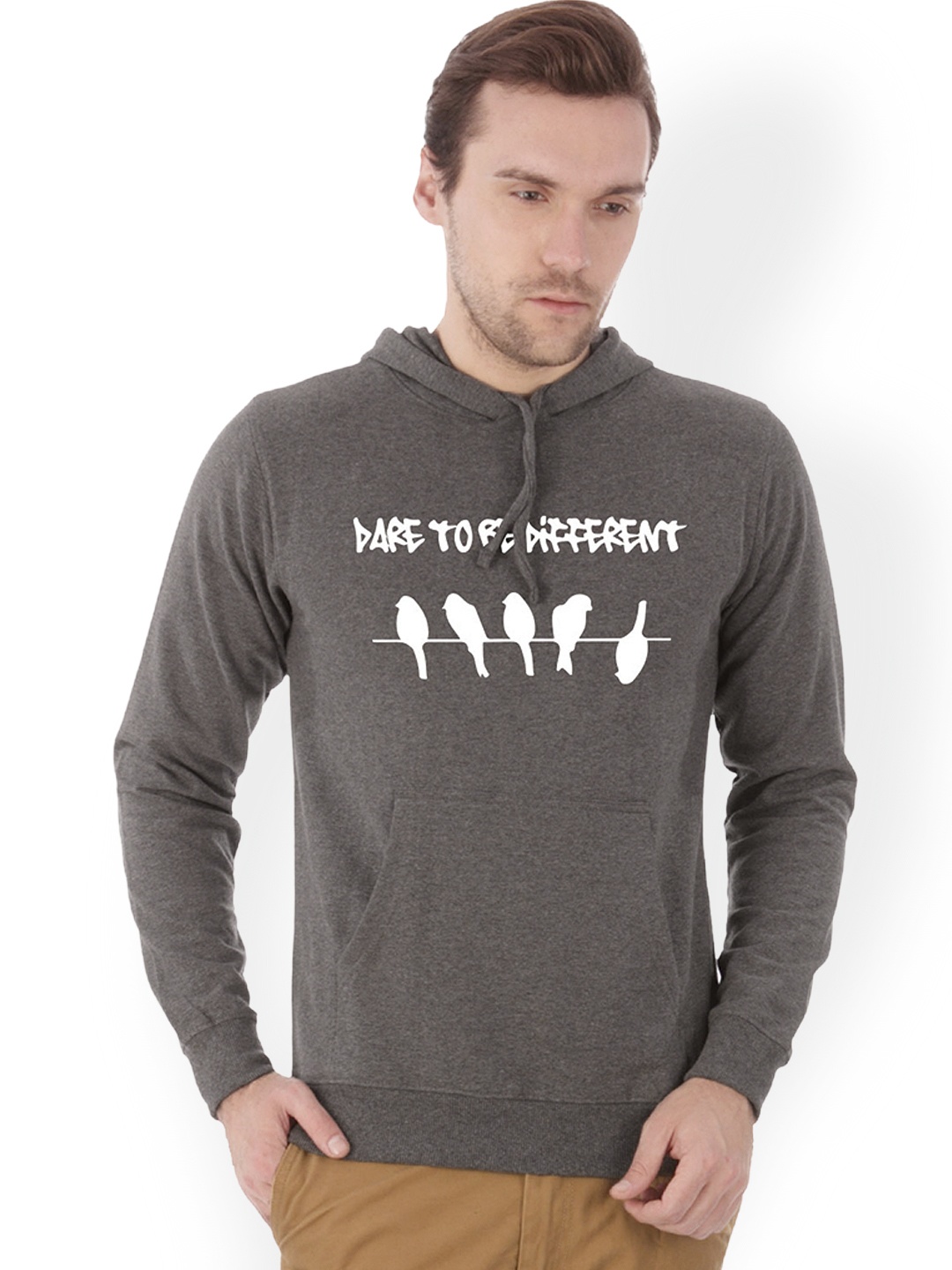 

Campus Sutra Men Charcoal Grey Printed Hooded Sweatshirt