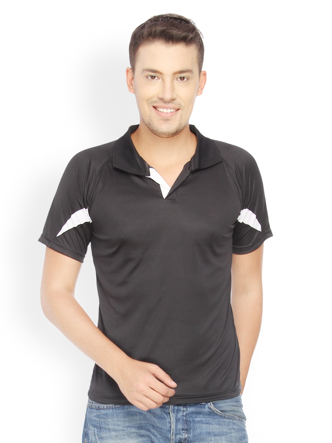 

Campus Sutra Black Dry-Fit Anti Sweat Polo T-shirt