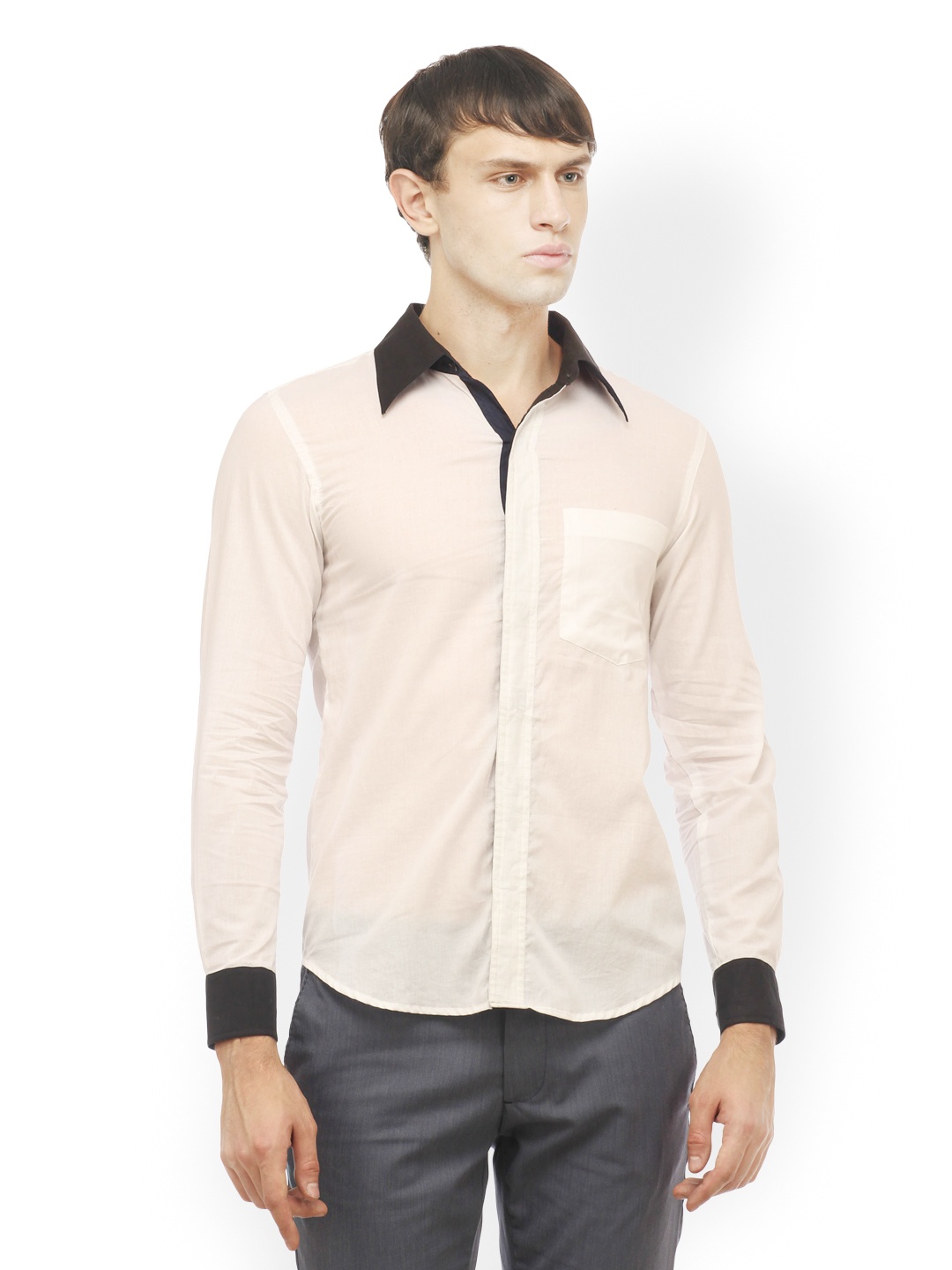 

Cation Men Off-White Slim Fit Smart Casual Shirt