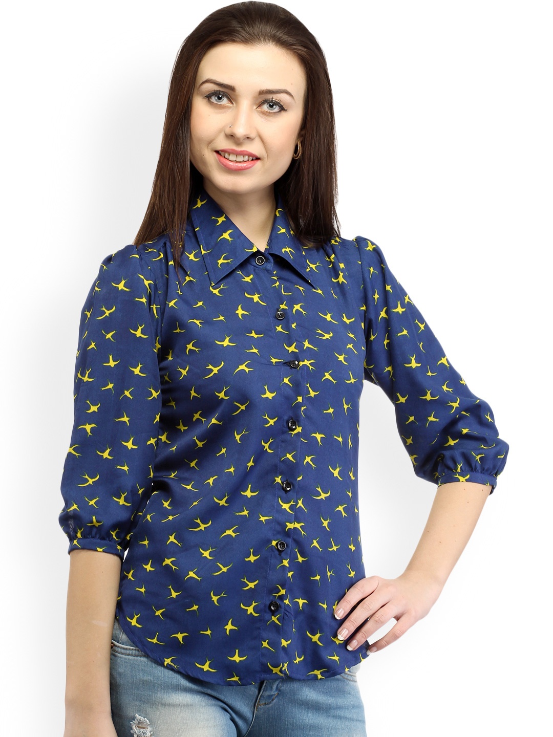 

Cation Women Blue & Yellow Printed Shirt