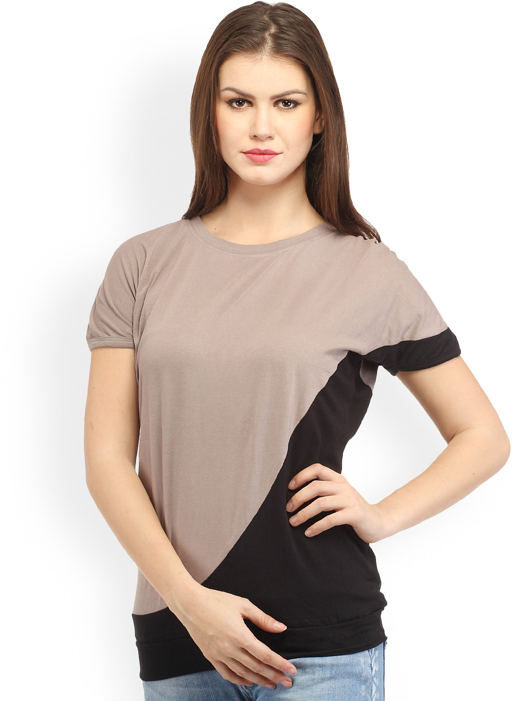 

Cation Women Beige & Black Pure Cotton Top