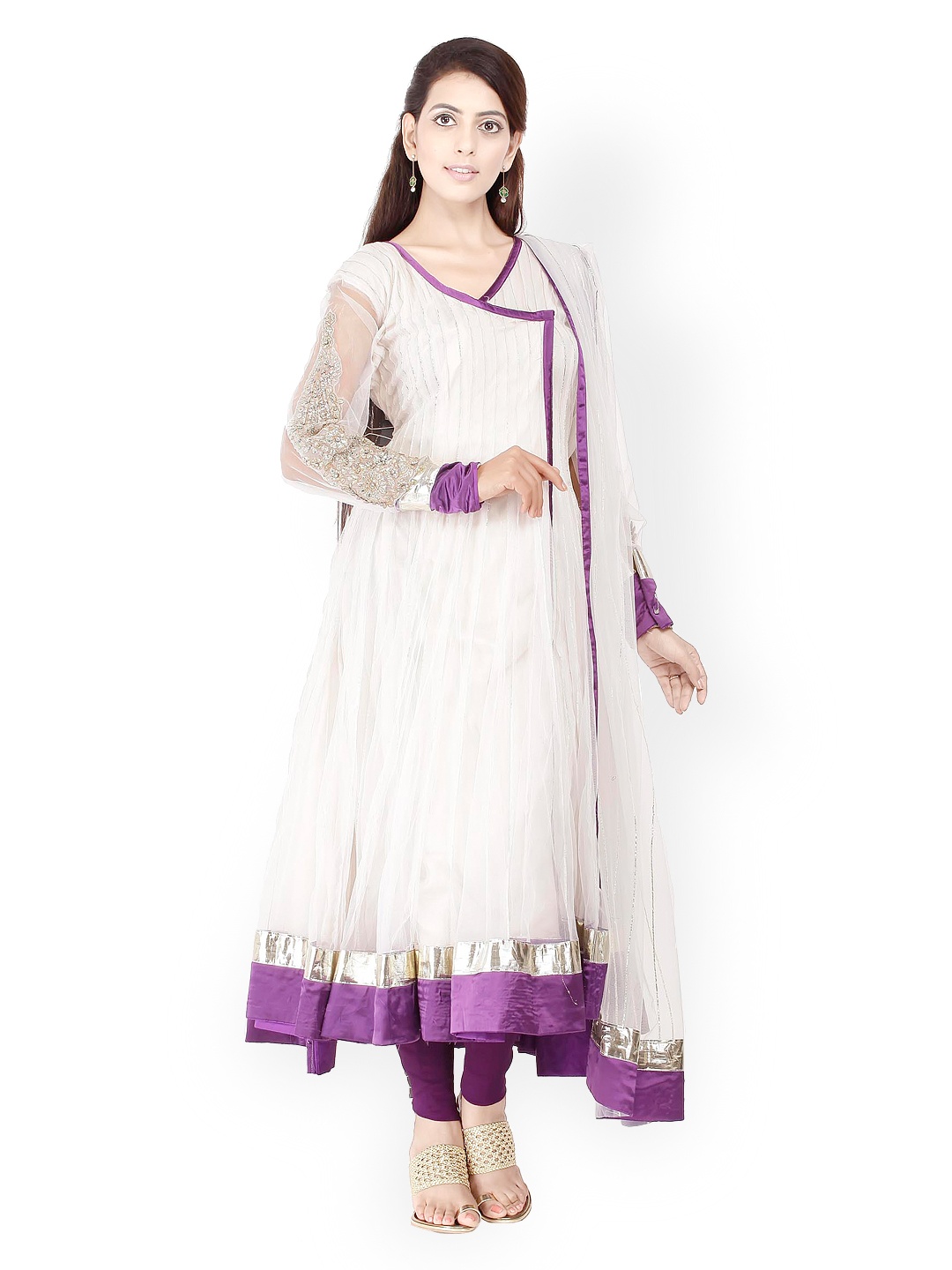 

Chhabra 555 White & Purple Net Unstitched Dress Material