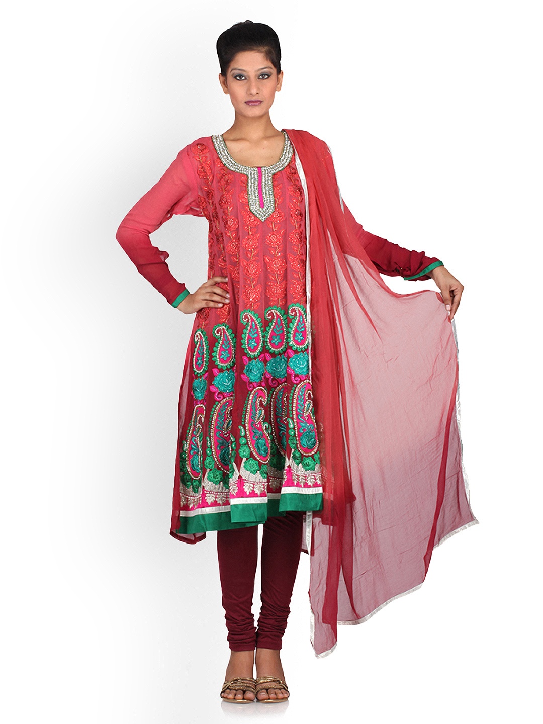 

Chhabra 555 Rose Pink Embroidered Art Georgette Unstitched Dress Material