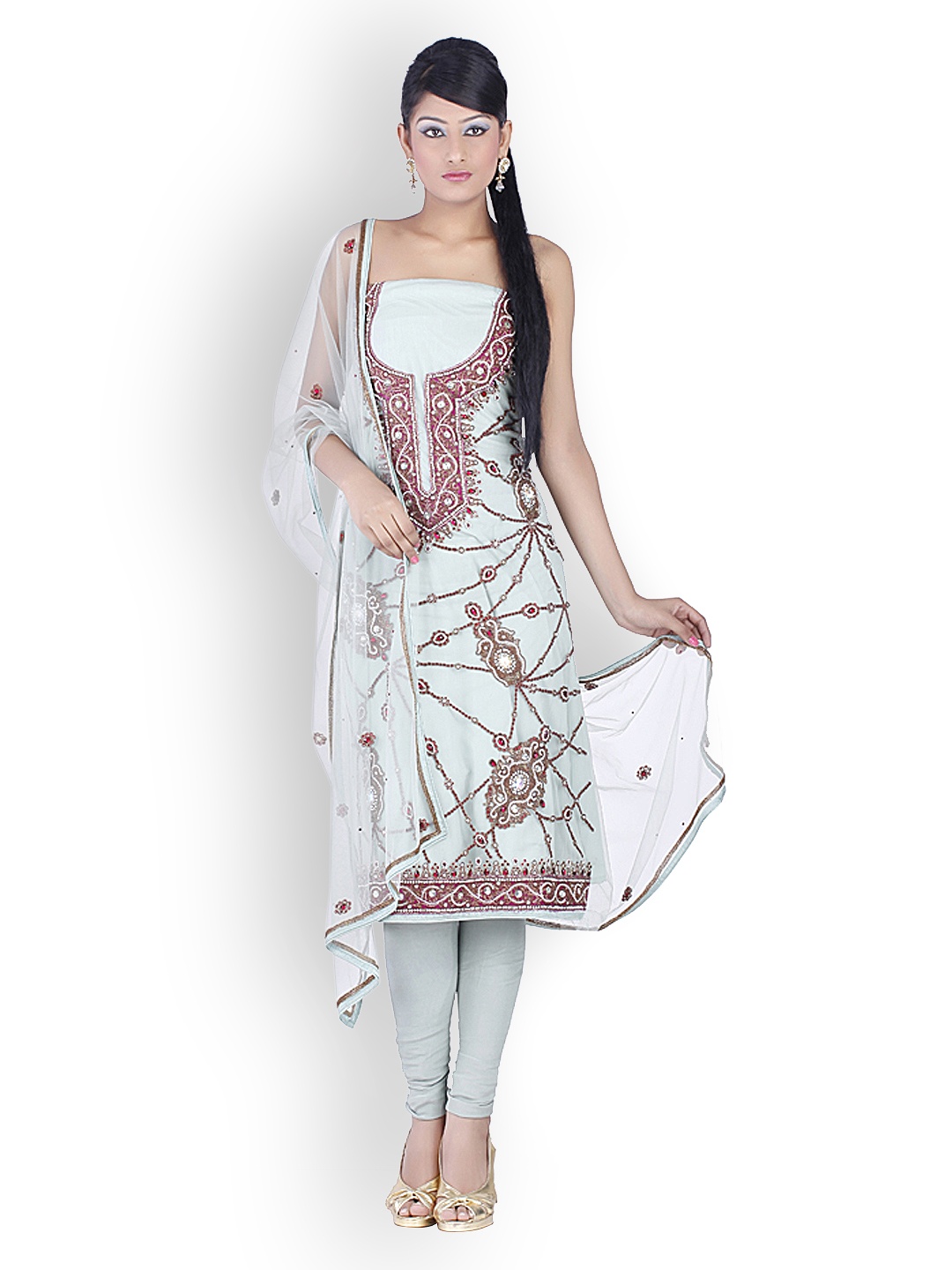 

Chhabra 555 Green Embellished Nylon Unstitched Dress Material