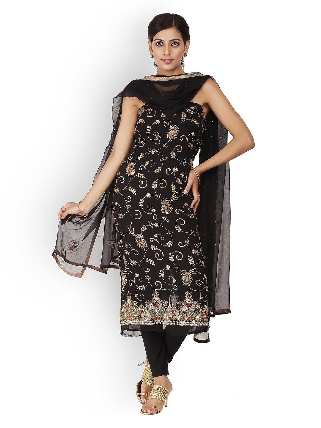 

Chhabra 555 Black Georgette Unstitched Dress Material