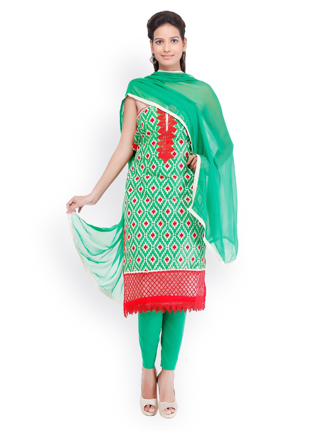 

Chhabra 555 Green Printed Cotton Unstitched Dress Material