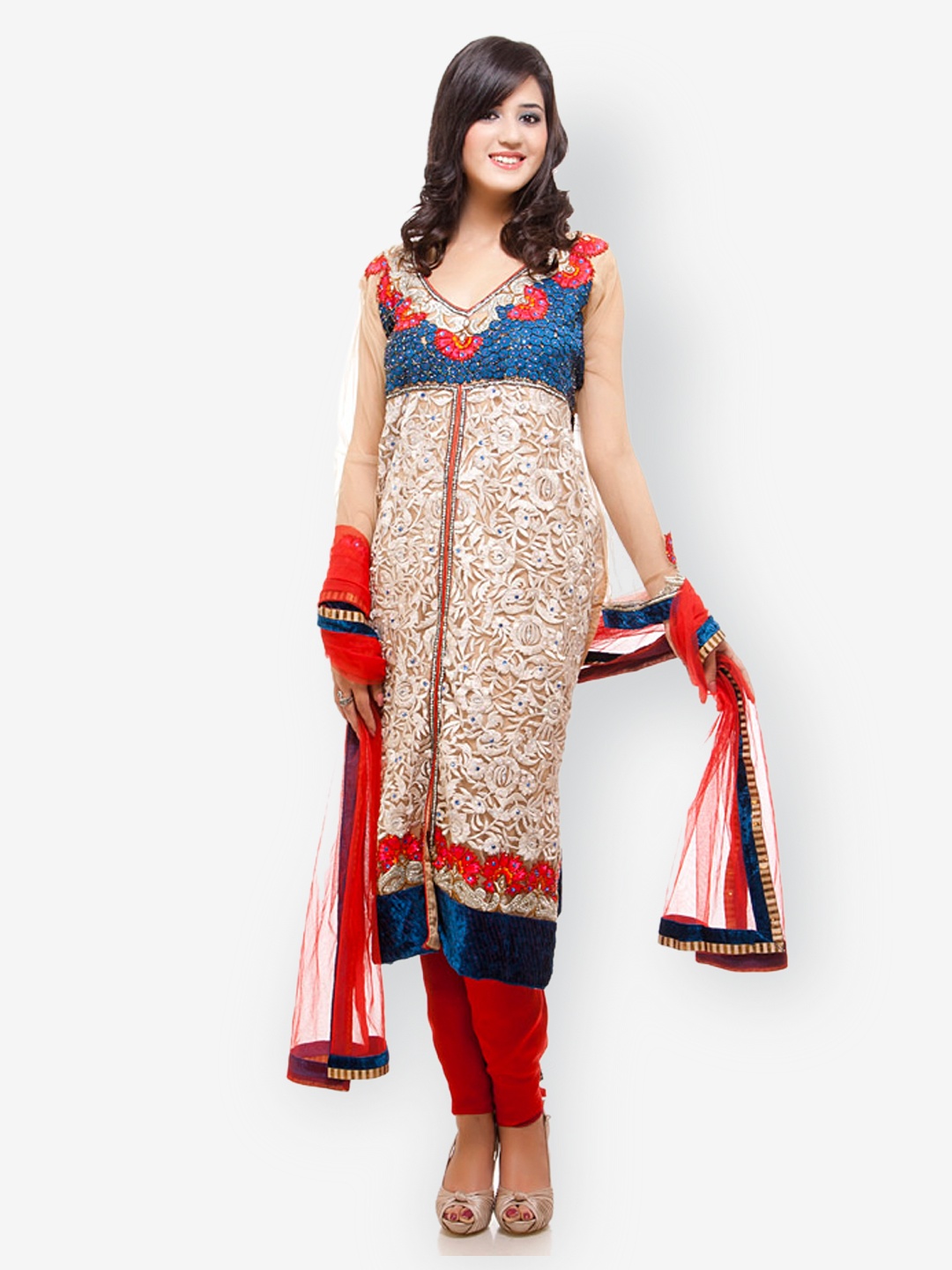 

Chhabra 555 Beige Unstitched Dress Material