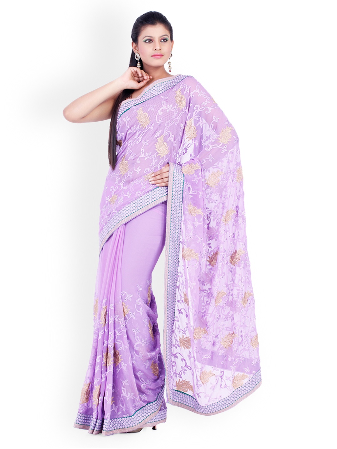 

Chhabra 555 Lavender Embroidered Chiffon Fashion Saree