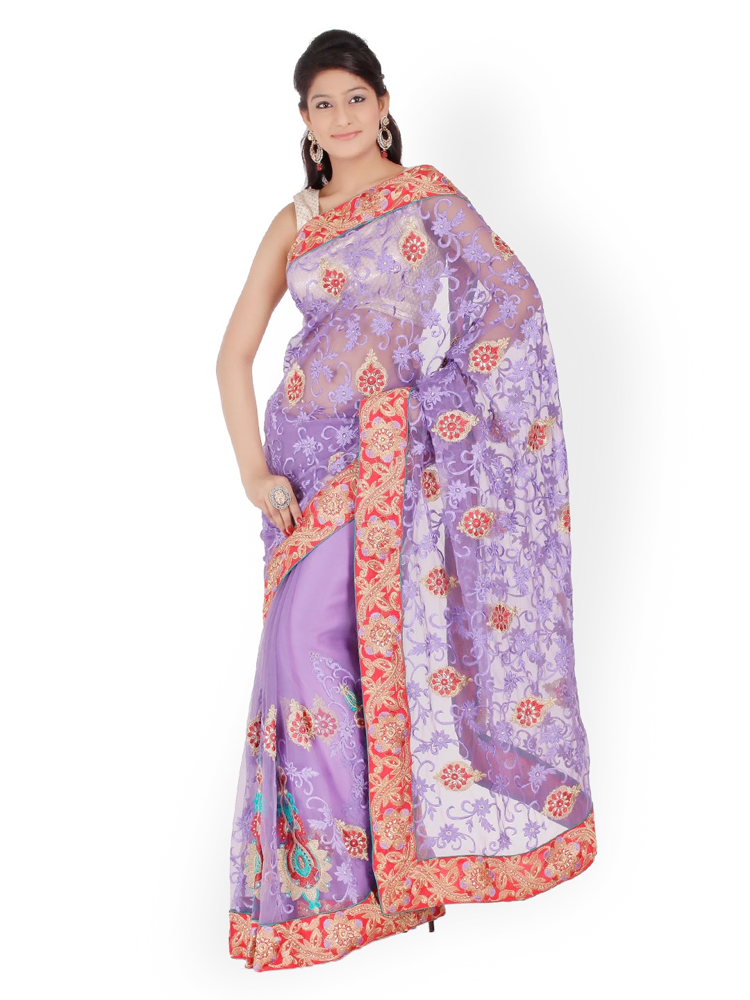 

Chhabra 555 Purple Net Fashion Saree