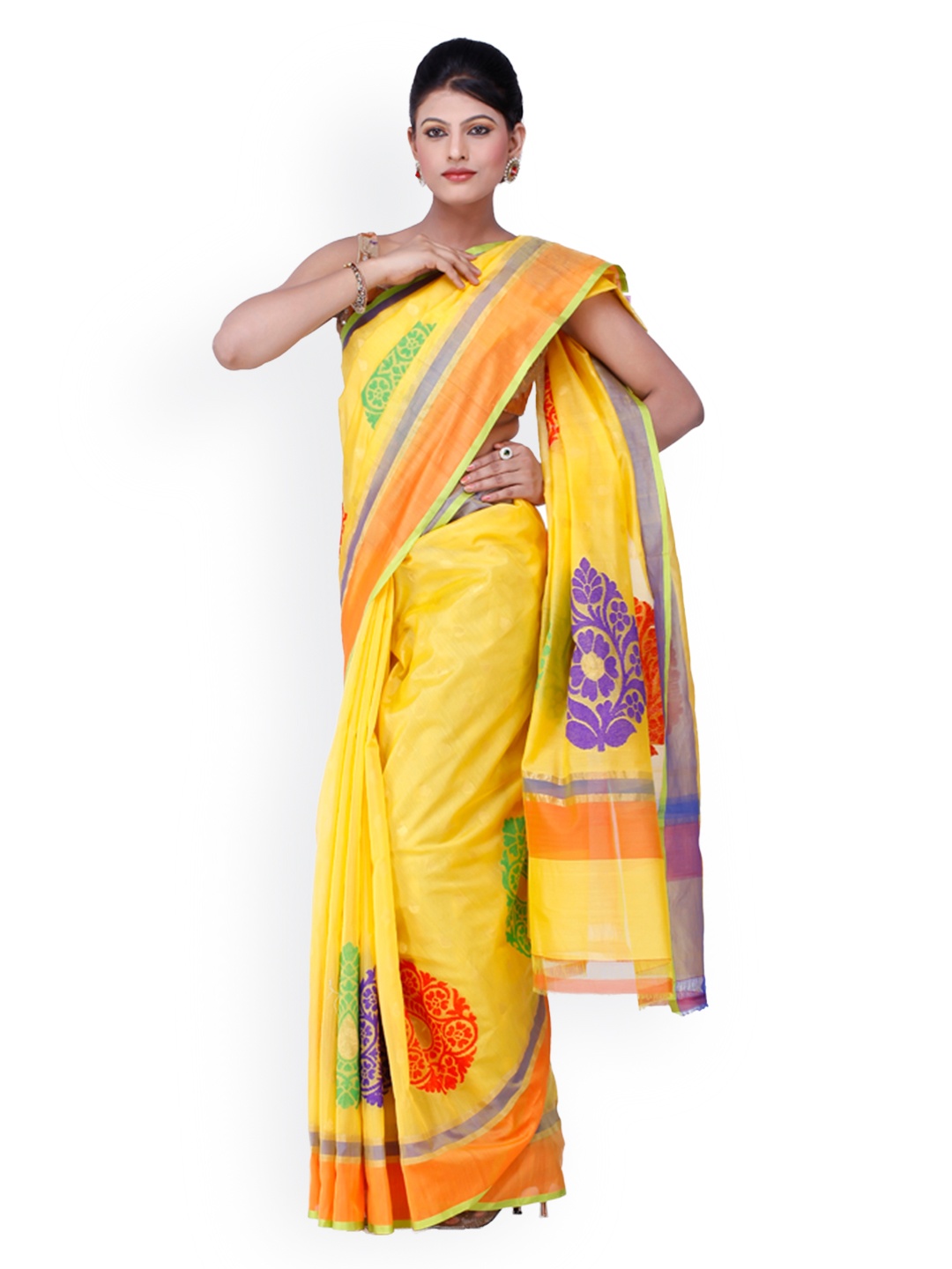 

Chhabra 555 Yellow Art Silk Kattan Banarasi Traditional Saree