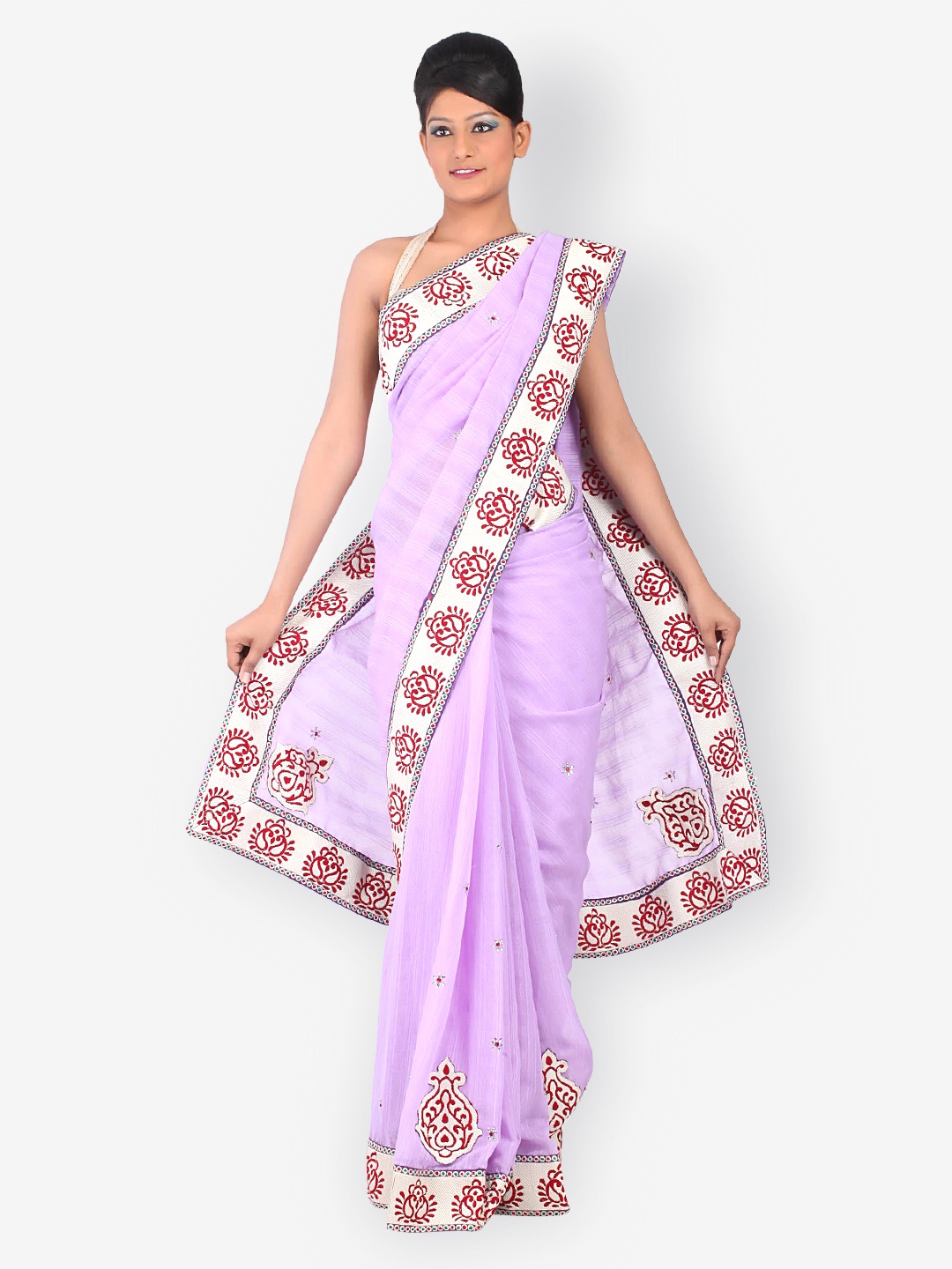 

Chhabra 555 Purple Kora Embroidered Fashion Saree