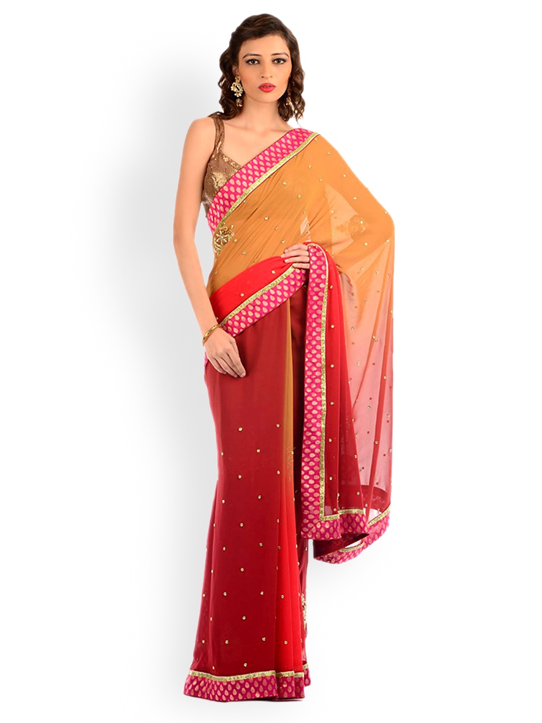 

Chhabra 555 Red & Brown Fashion Saree