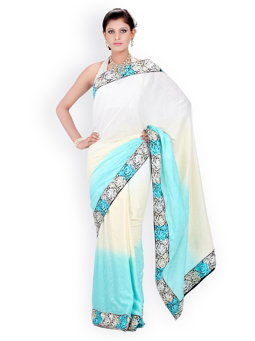 

Chhabra 555 White Art Silk Fashion Saree