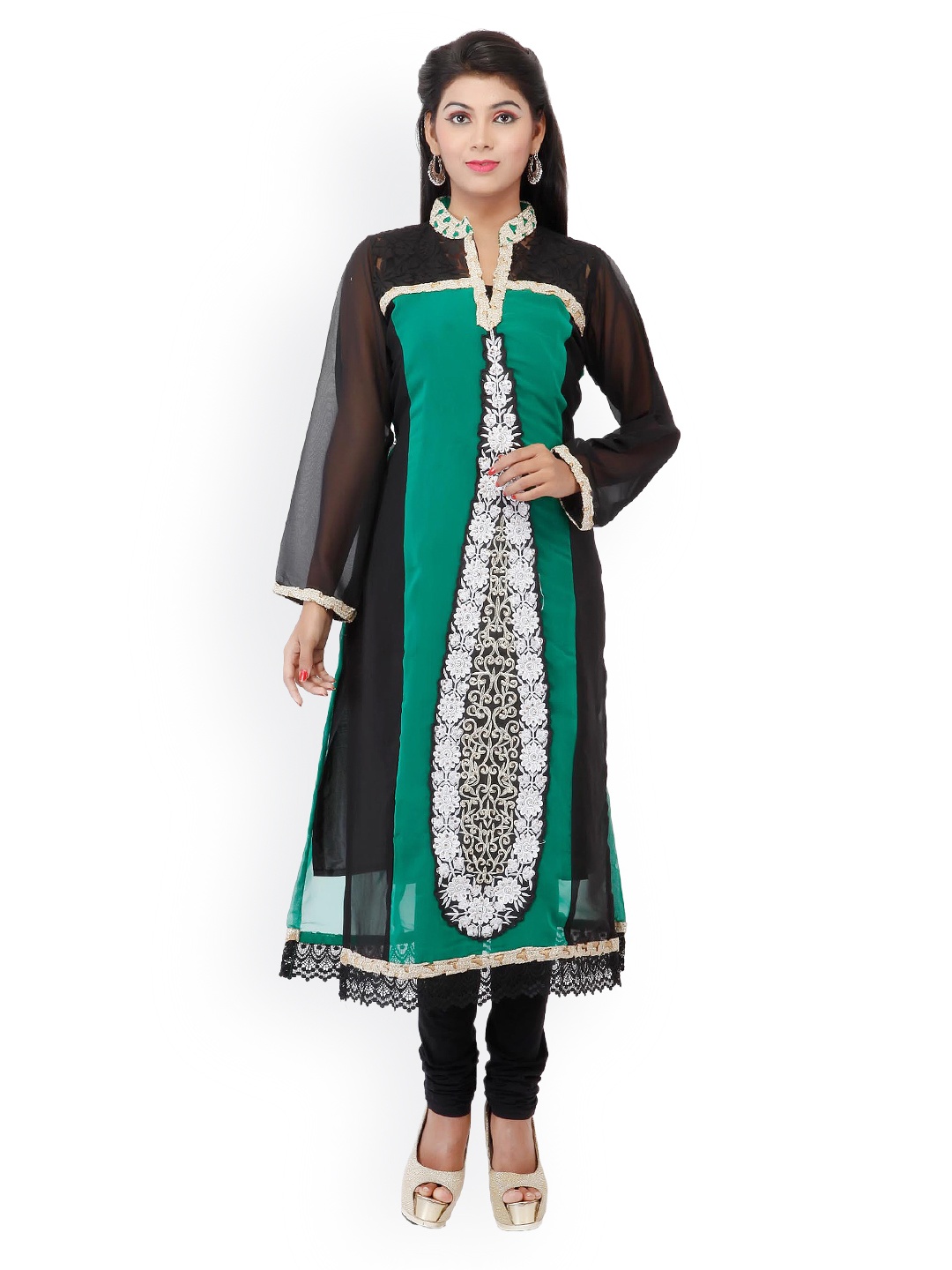 

Chhabra 555 Women Black & Green Kurta