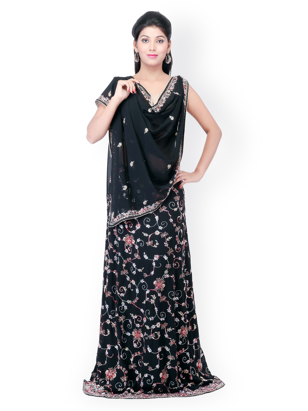 

Chhabra 555 Black Art Georgette Unstitched Lehenga Choli Material with Dupatta