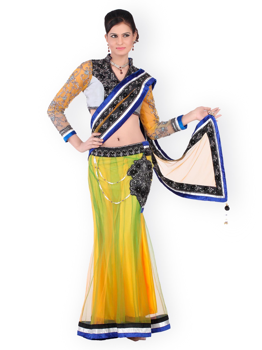 

Chhabra 555 Green & Yellow Partywear Lehenga Saree