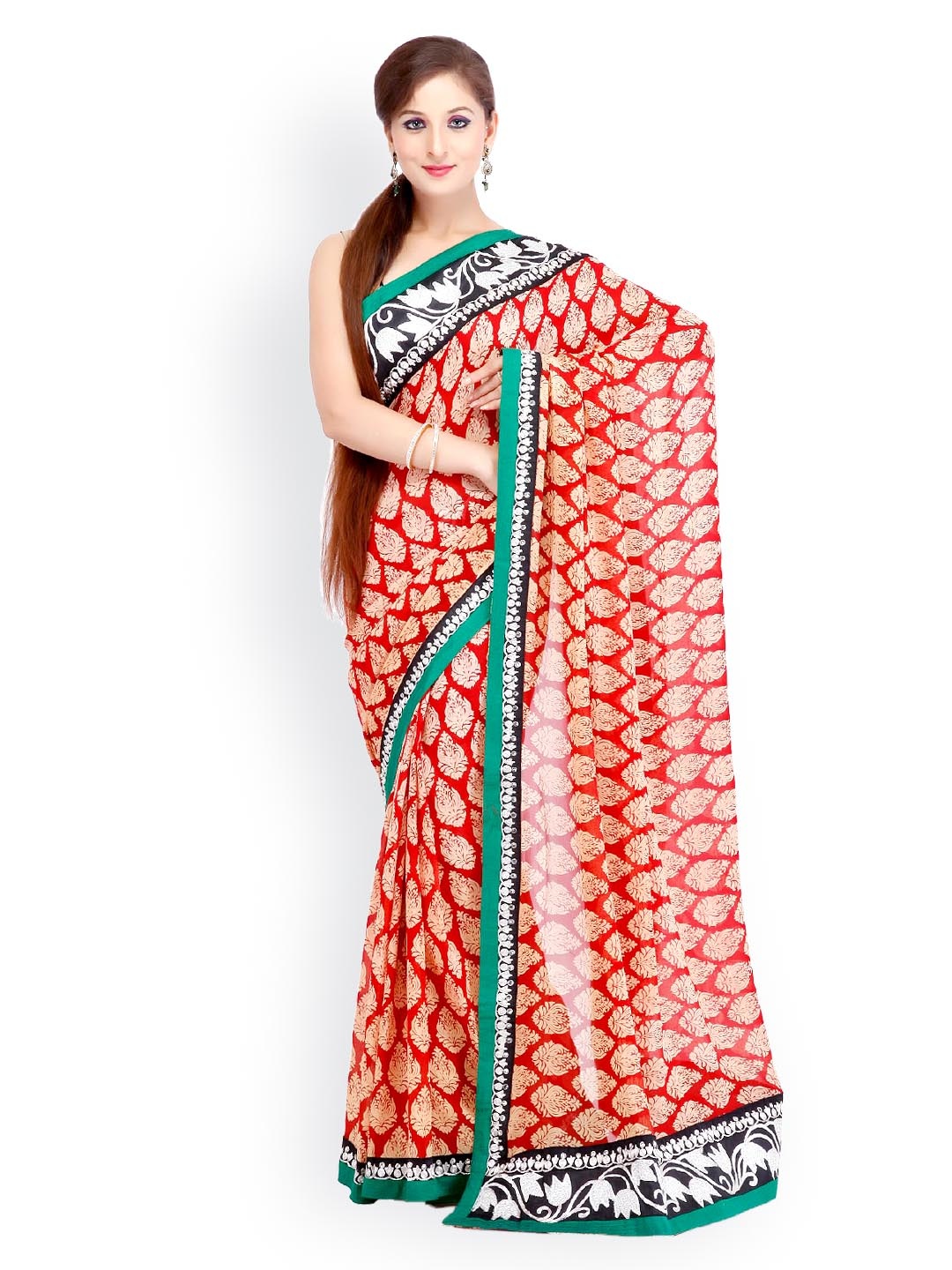 

Chhabra 555 Red & Beige Embroidered Art Georgette Fashion Saree