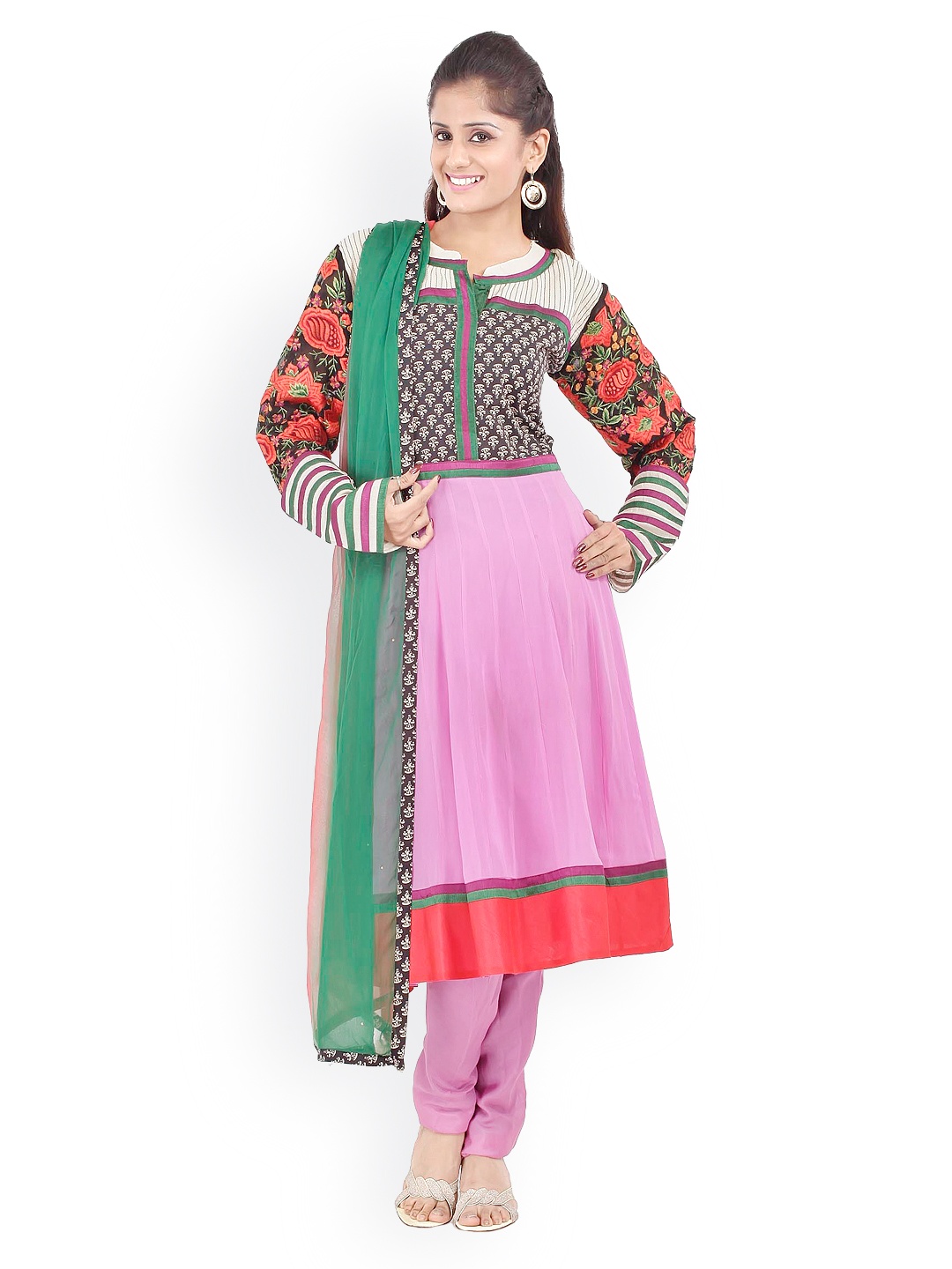 

Chhabra 555 Women Pink Georgette Churidar Kurta with Dupatta