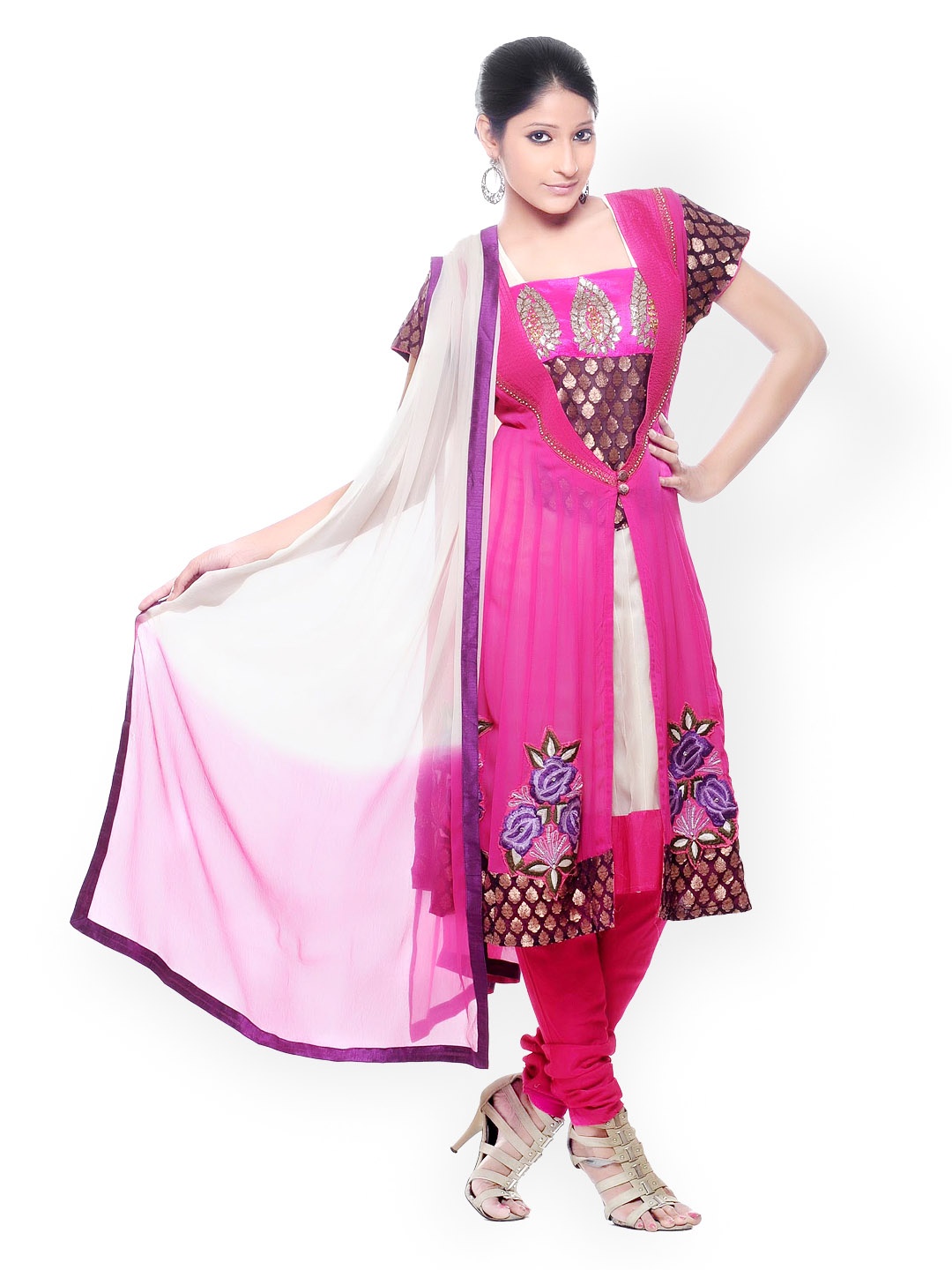 

Chhabra 555 Women Pink Churidar Kurta with Dupatta