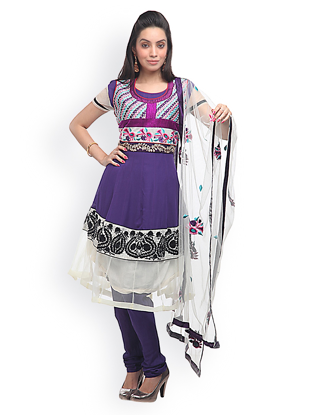 

Chhabra 555 Women Purple Anarkali Churidar Kurta With Dupatta