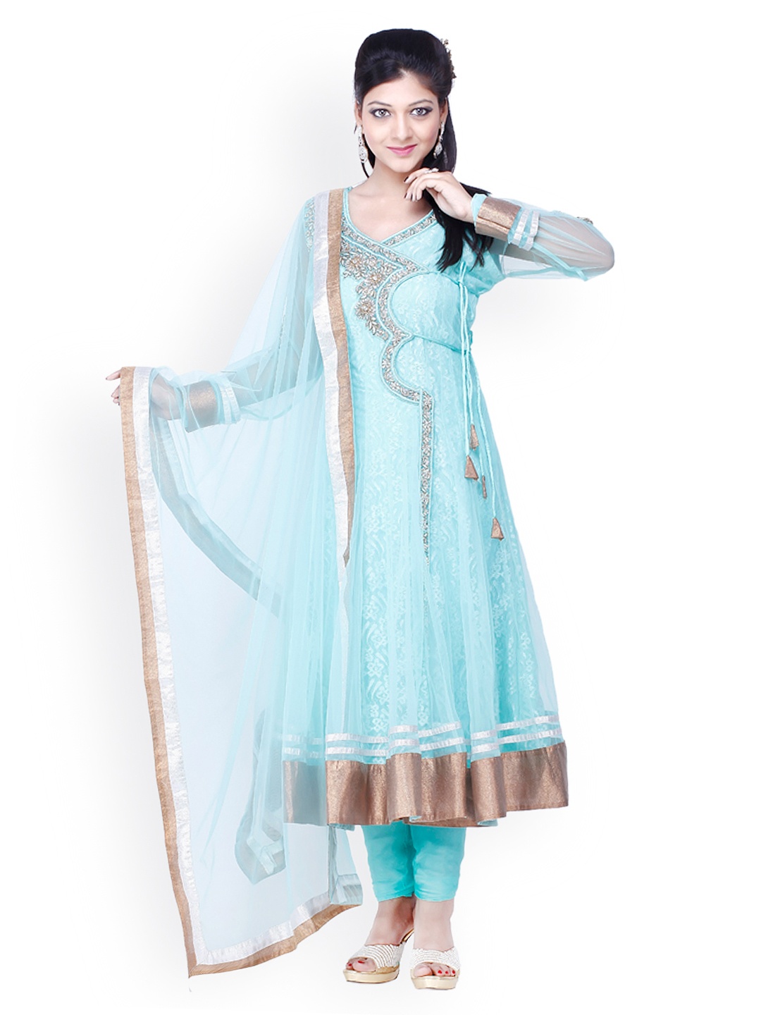 

Chhabra 555 Women Blue Embroidered Anarkali Churidar Kurta with Dupatta