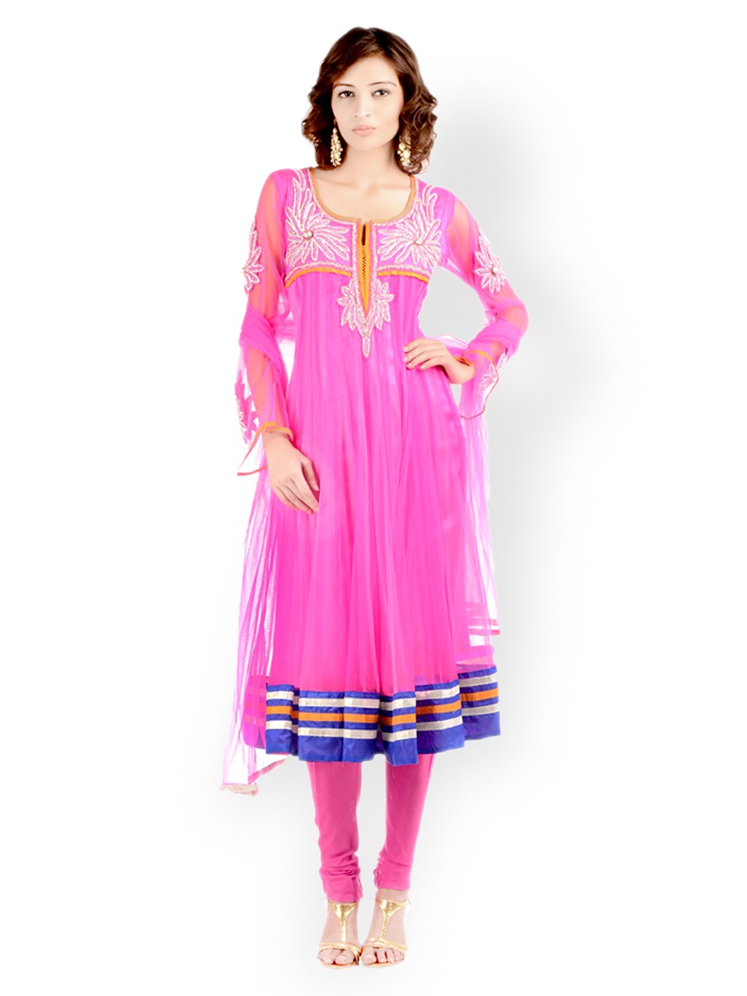 

Chhabra 555 Women Pink Embroidered Anarkali Churidar Kurta with Dupatta