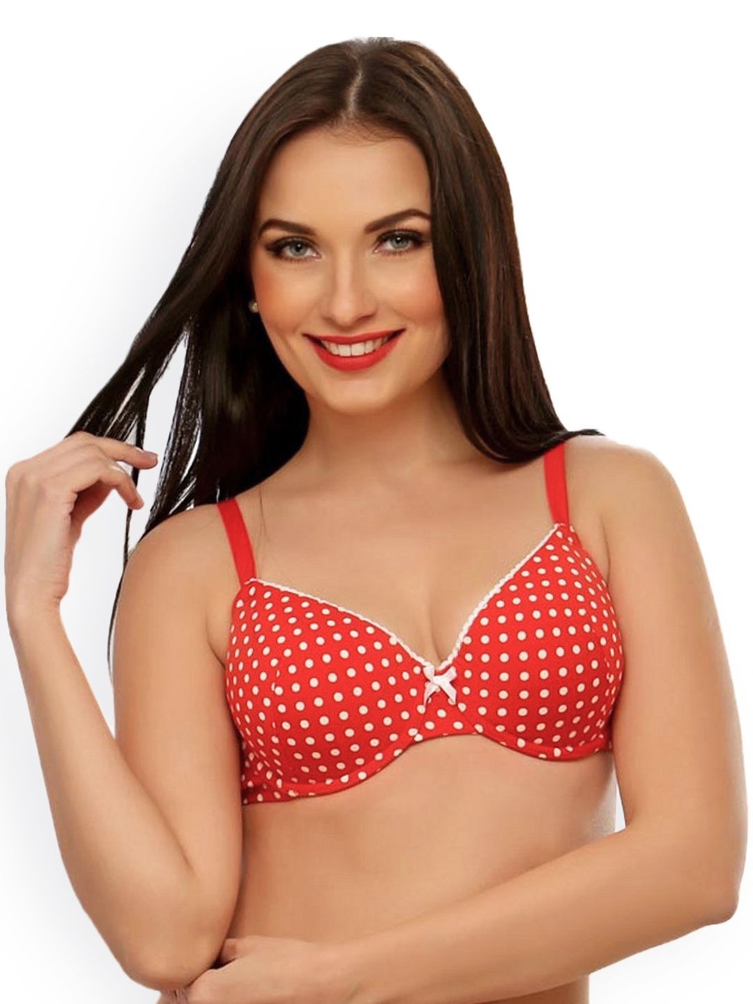 

Clovia Red & White Polka Dot Print Bra BR0204R0434D