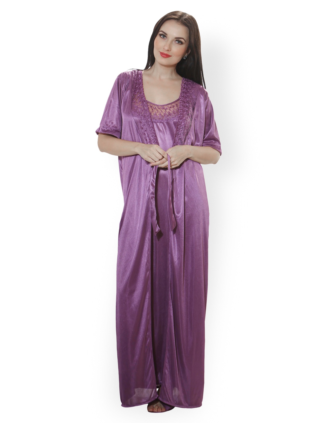 

Clovia Purple Nightdress with Robe NSM283P12O