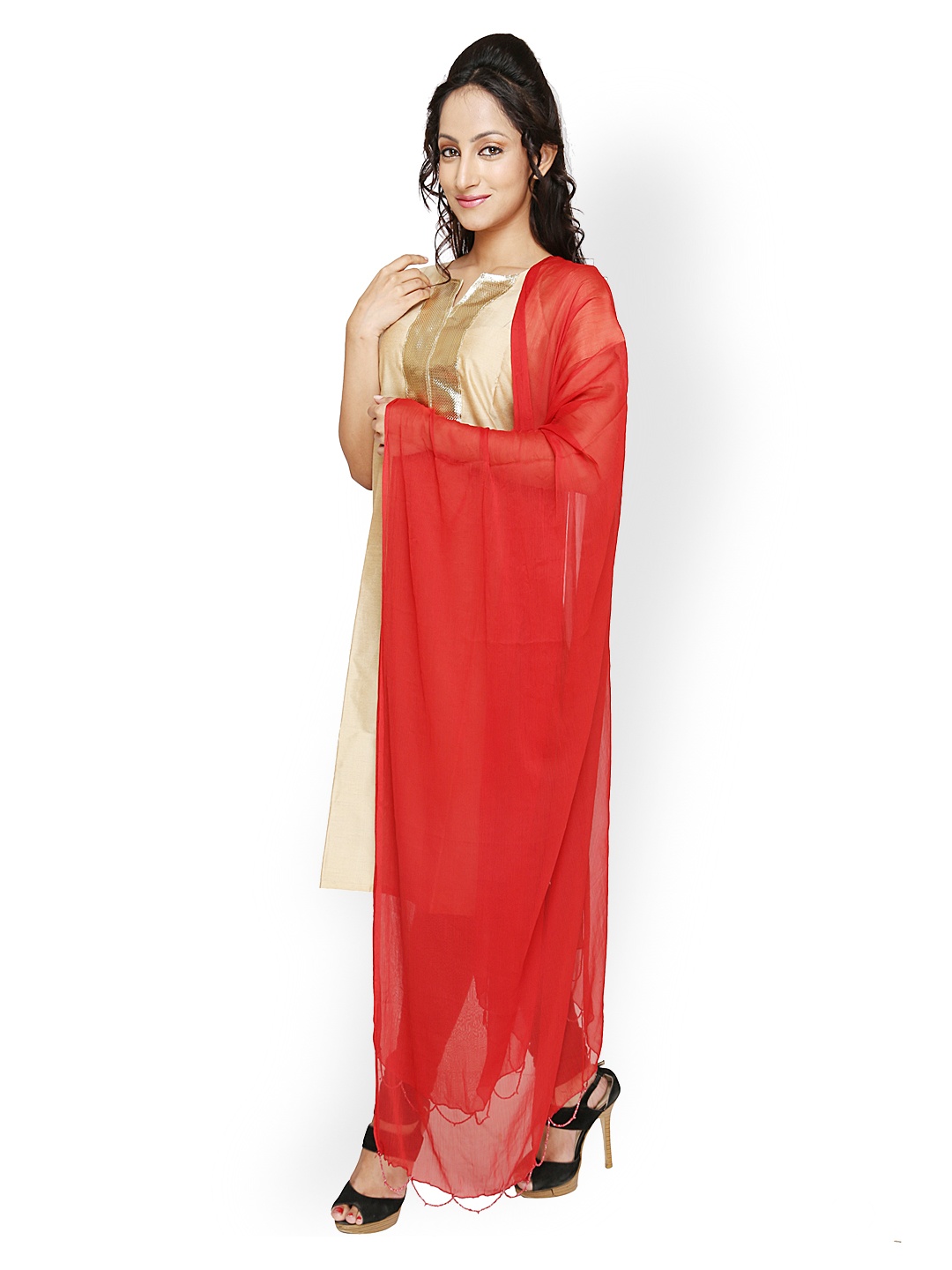 

Dupatta Bazaar Women Red Chiffon Dupatta