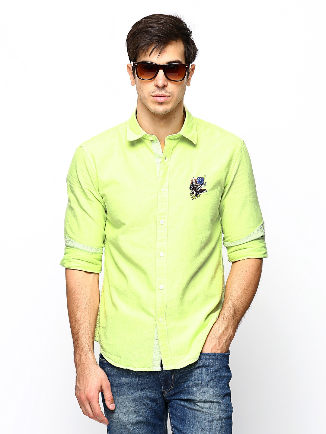 

Ed Hardy Men Lime Yellow Casual Shirt