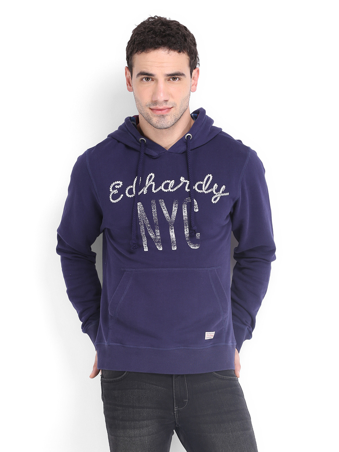 

Ed Hardy Men Navy Printed Hooded Sweatshirt, Navy blue