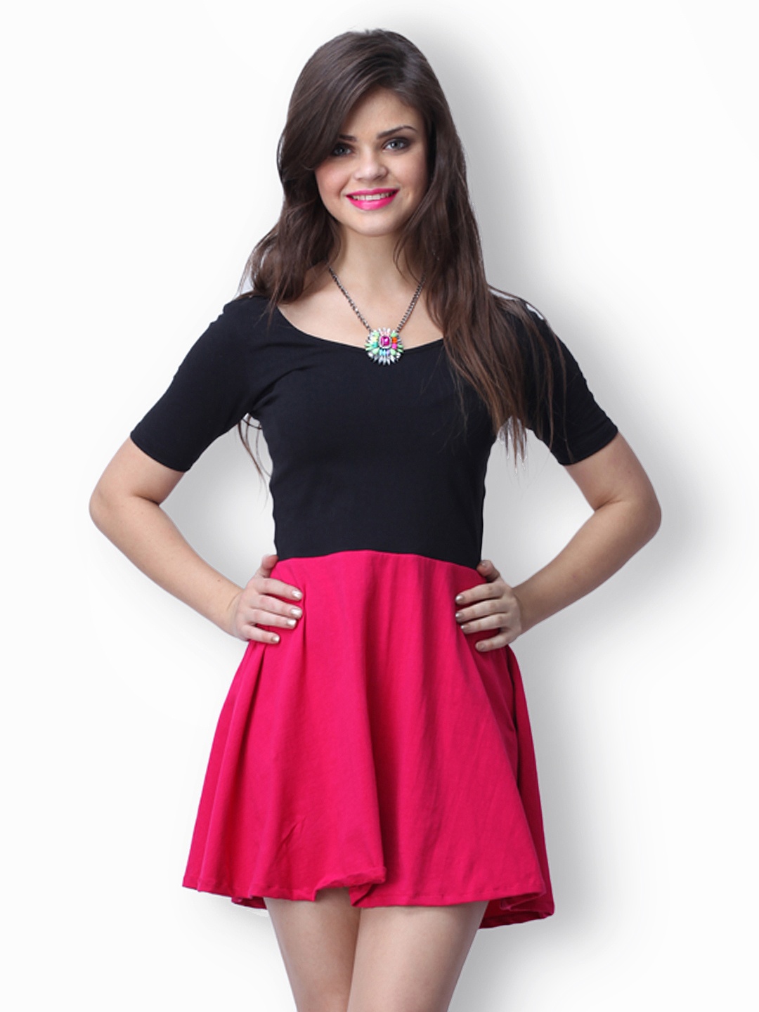 

FabAlley Black & Pink Skater Dress