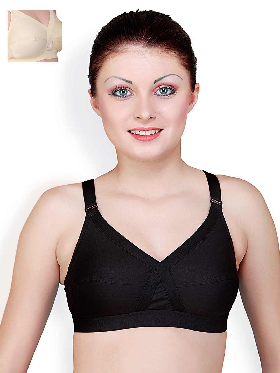 

Floret Pack of 2 Non-Padded Non-Wired Full Coverage Cotton Bras with All Day Comfort, Black