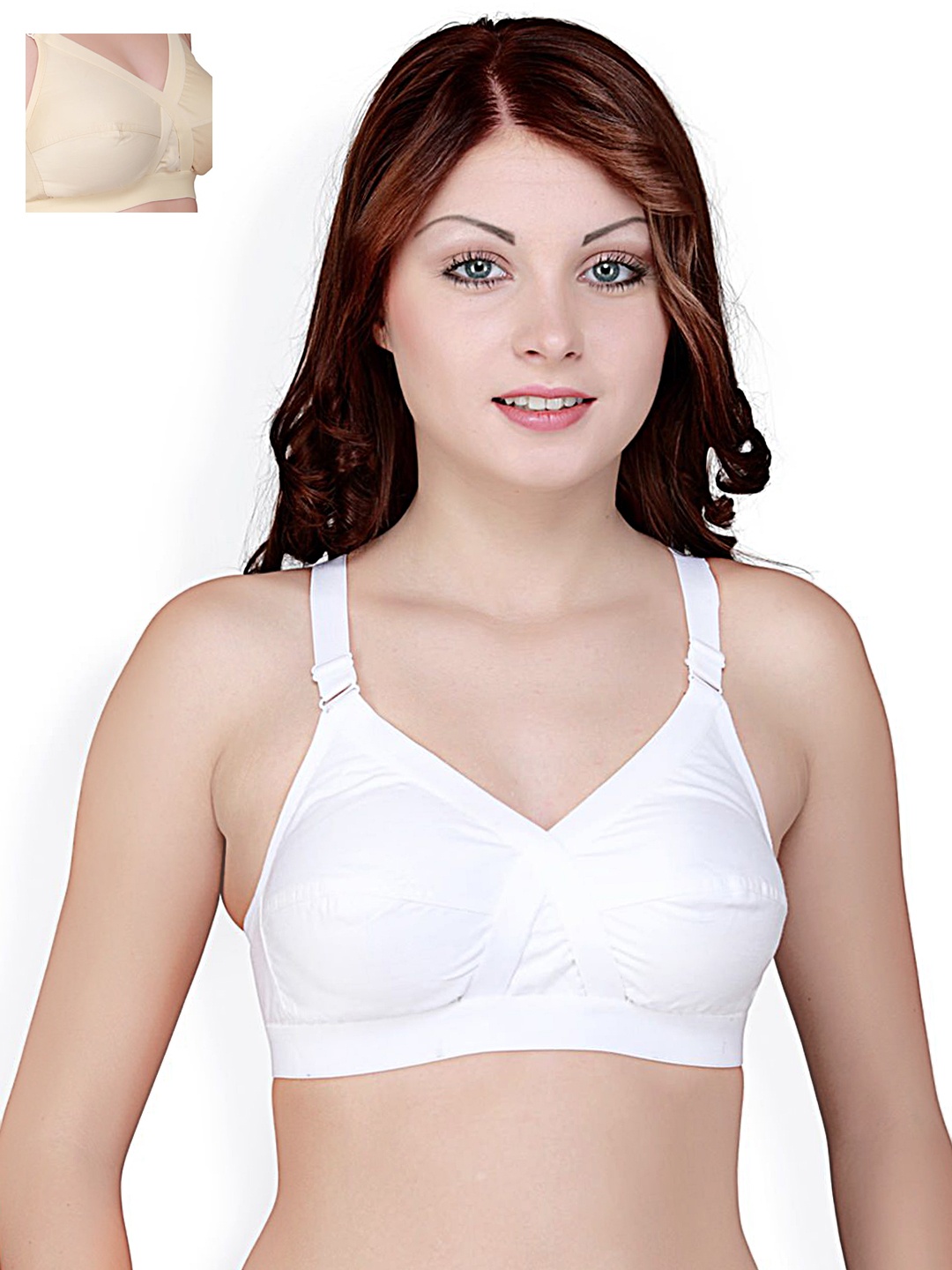 

Floret Pack of 2 Non-Padded Non-Wired Full Coverage Cotton Bras with All Day Comfort, White