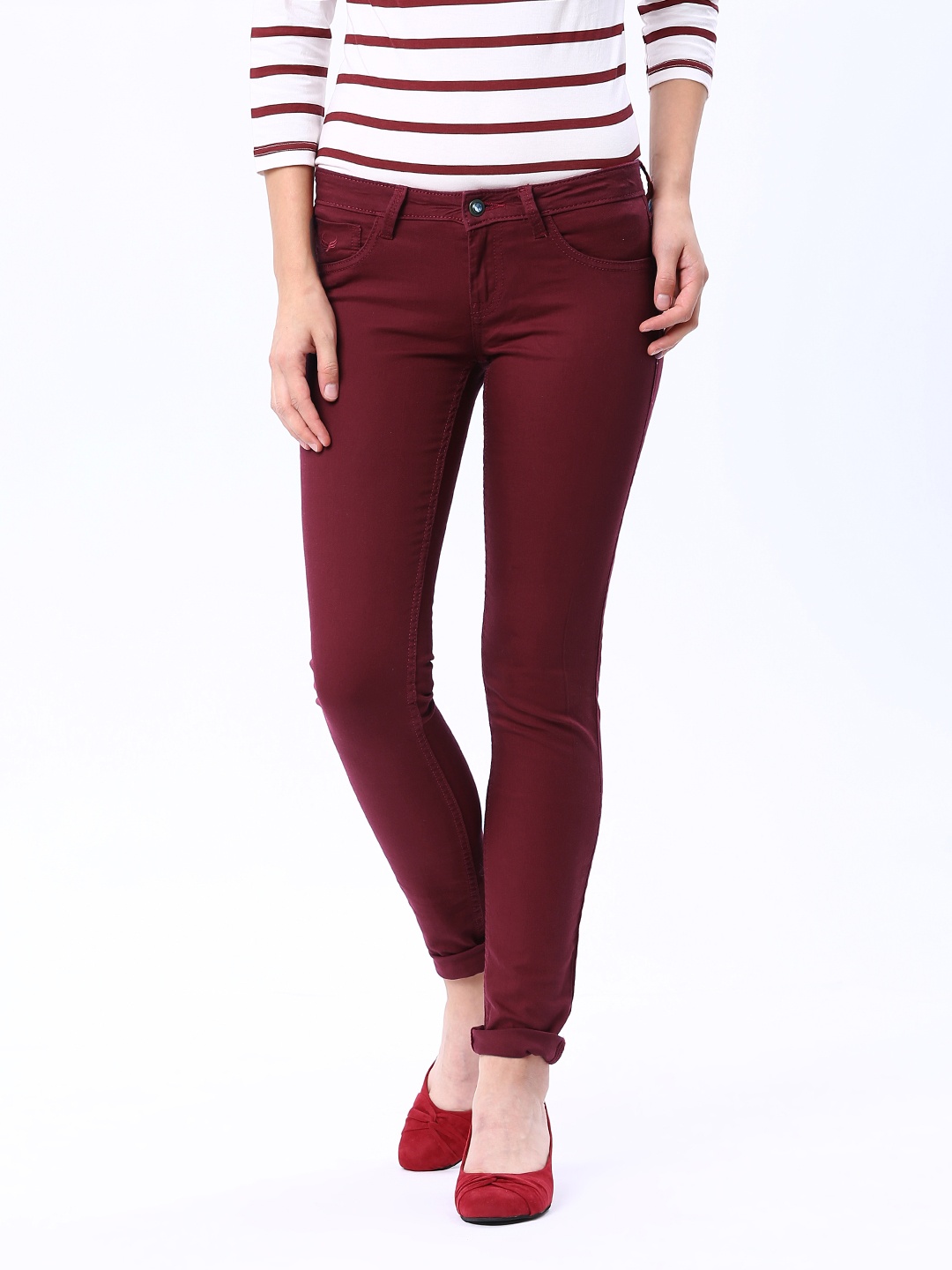 

Flying Machine Women Maroon Super Skinny Fit Mid-Rise Clean Look Stretchable Jeans