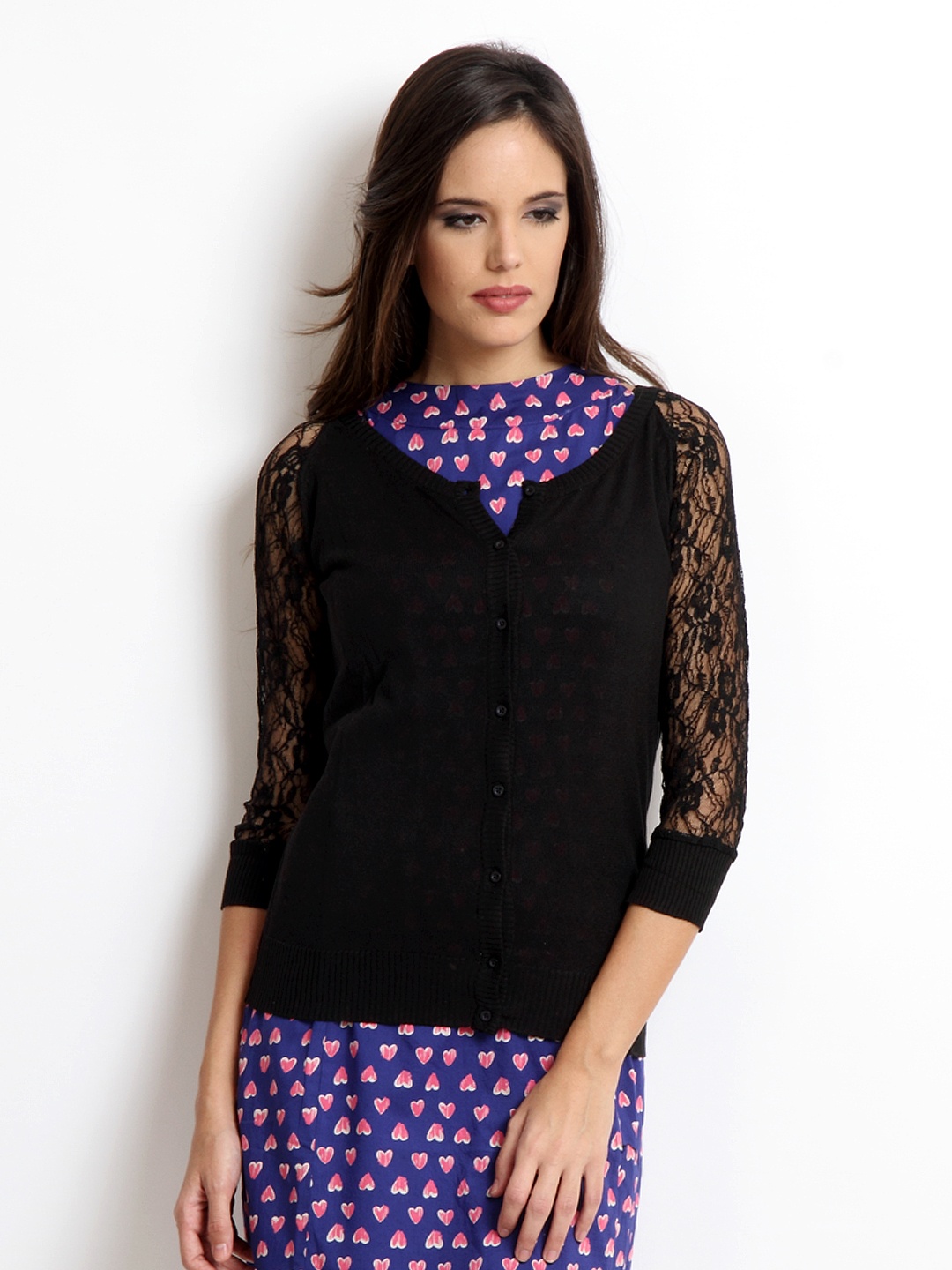 

Flying Machine Women Black Lace Detailed Cardigan
