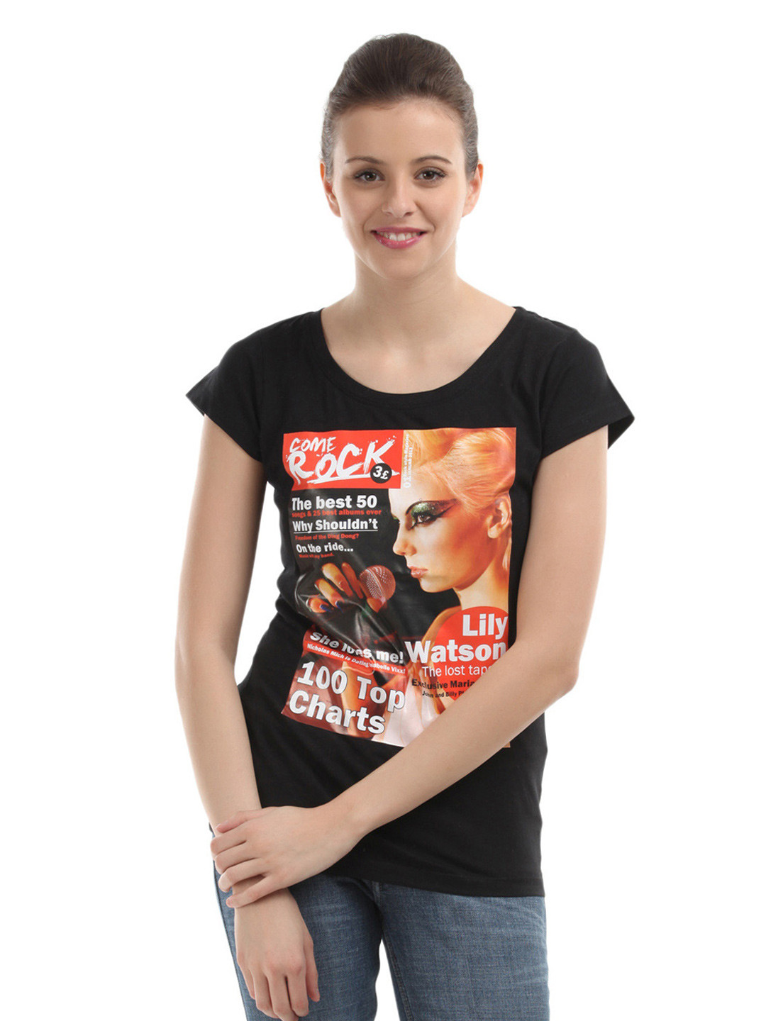 

Flying Machine Women Black Printed Pure Cotton T-shirt