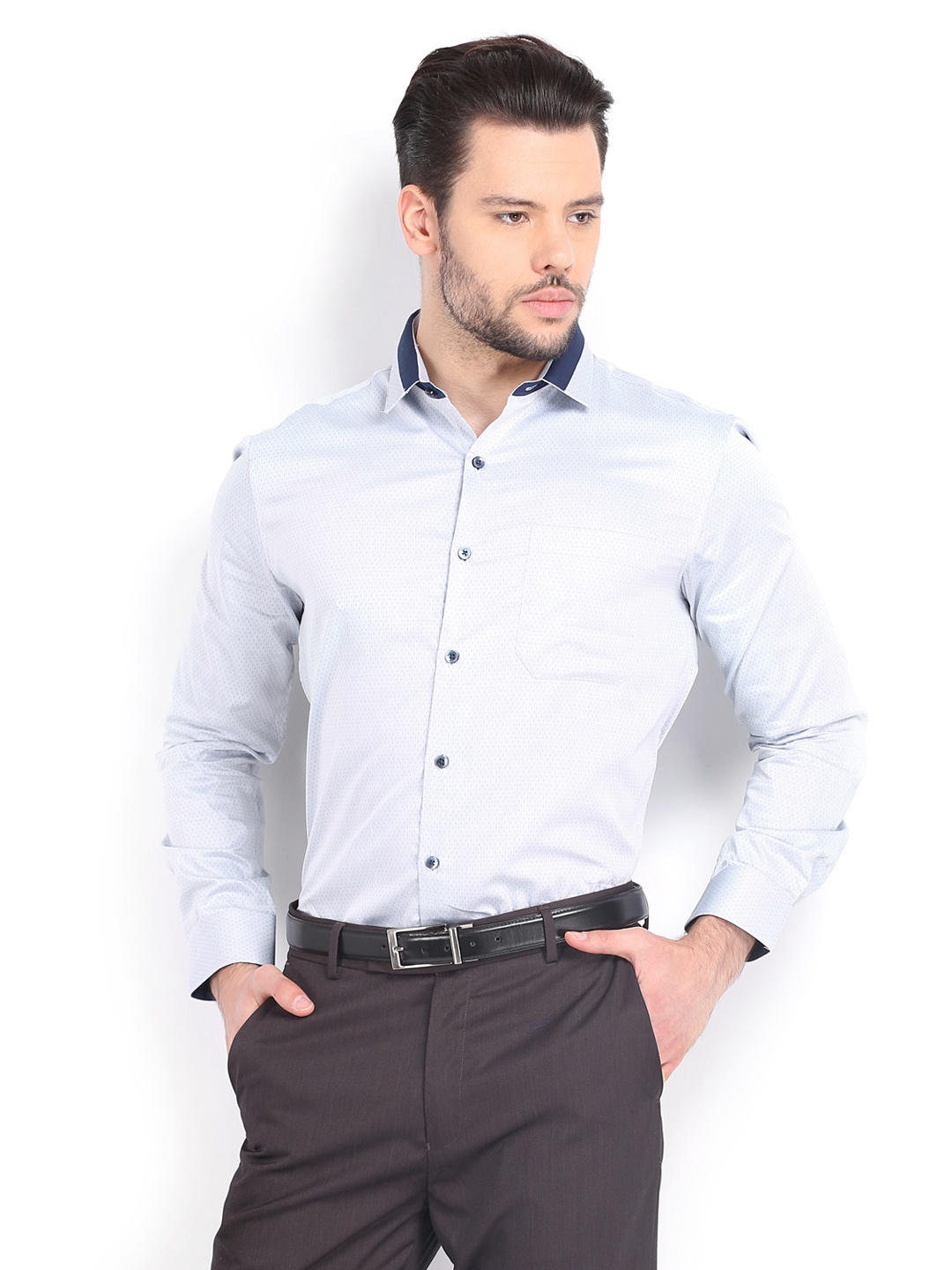 

Four One Oh Men Blue Slim Fit Smart-Casual Shirt
