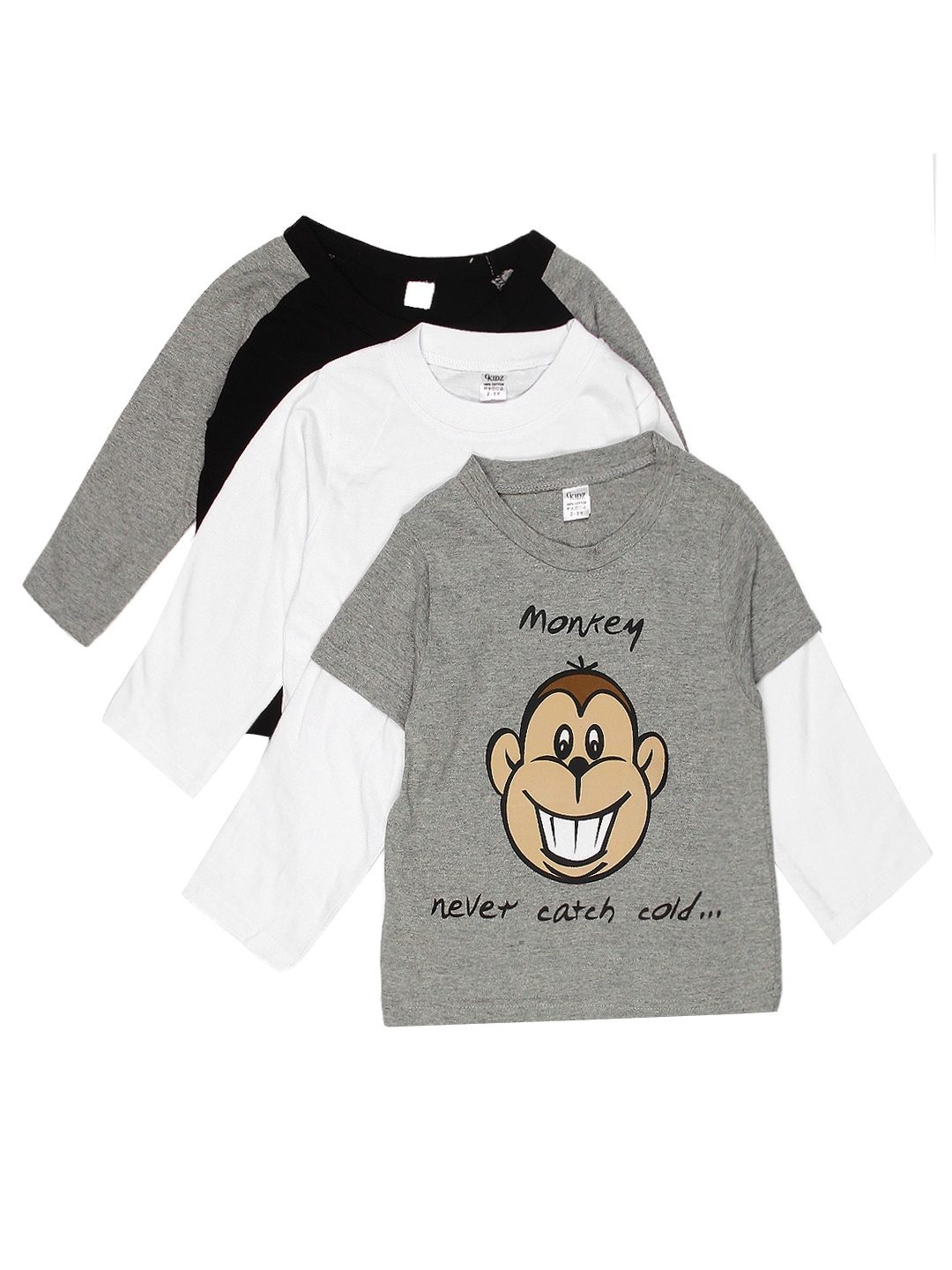 

GKIDZ Boys Pack of 3 Printed Pure Cotton T-shirts, Black