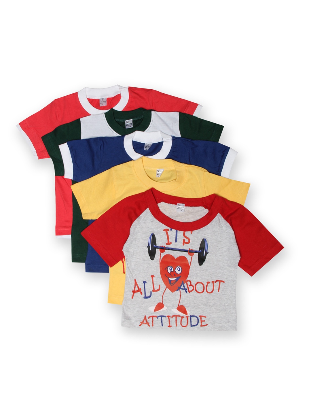 

GKIDZ Boys Set of 5 Pure Cotton T-shirts, Multi
