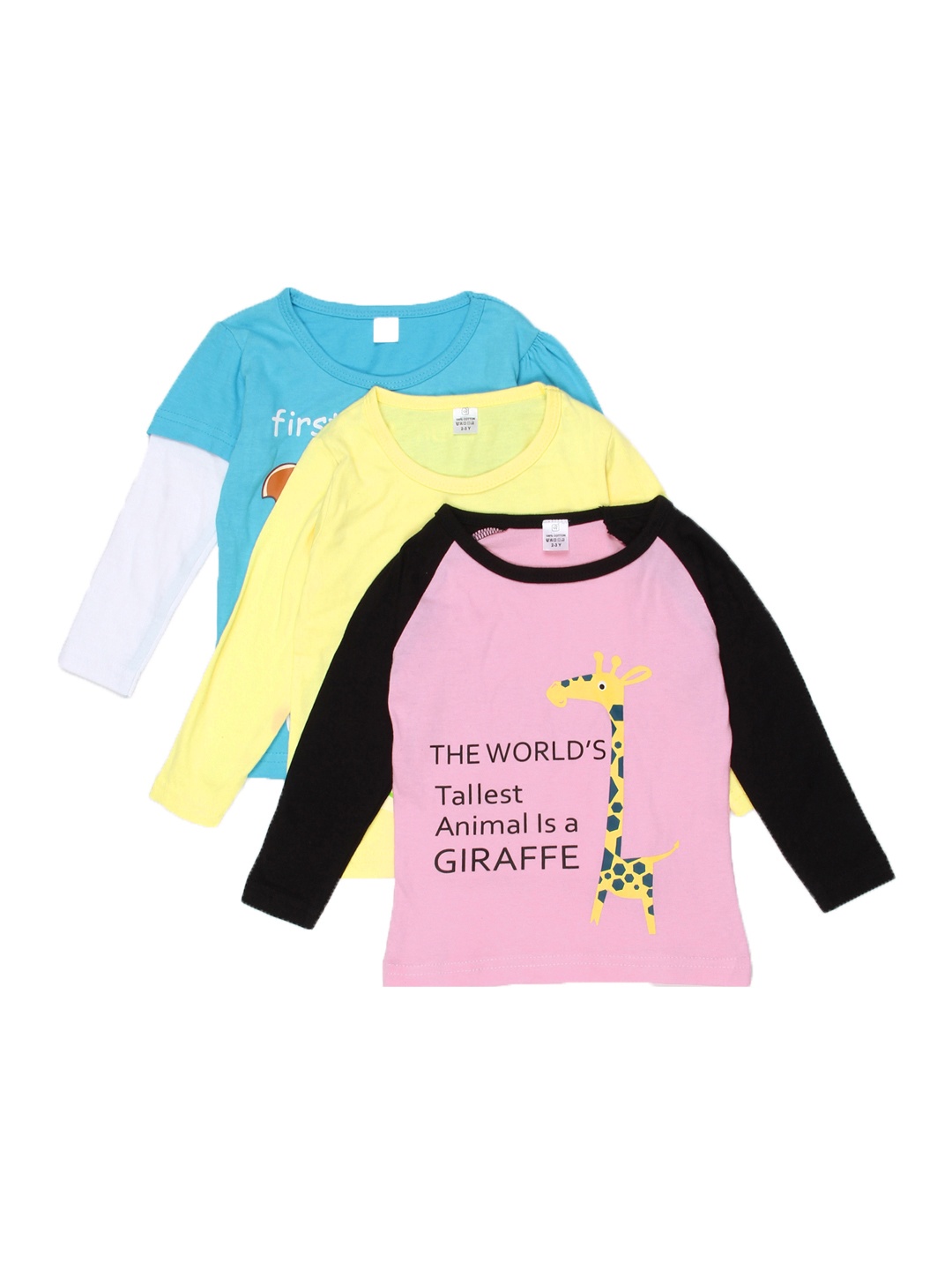 

GKIDZ Girls Pack of 3 Pure Cotton T-shirts, Yellow