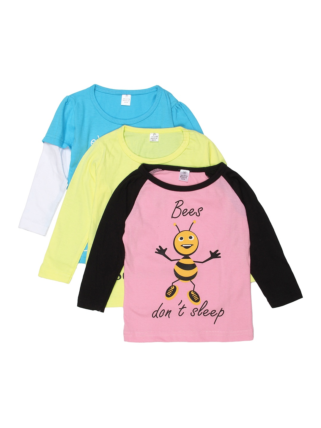 

GKIDZ Girls Pack of 3 Pure Cotton T-shirts, Yellow