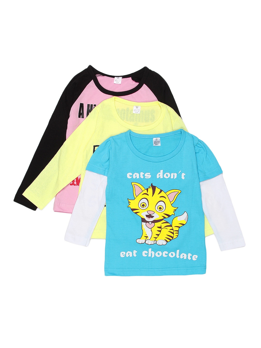 

GKIDZ Girls Pack of 3 Pure Cotton T-shirts, Yellow