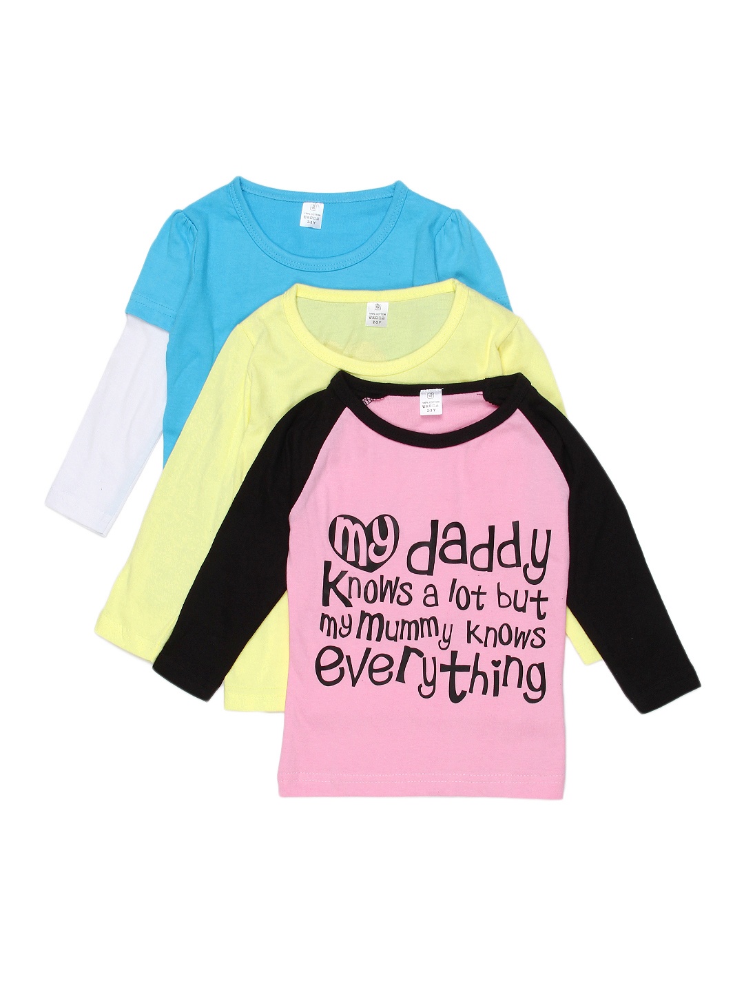 

GKIDZ Girls Pack of 3 Pure Cotton T-shirts, Yellow