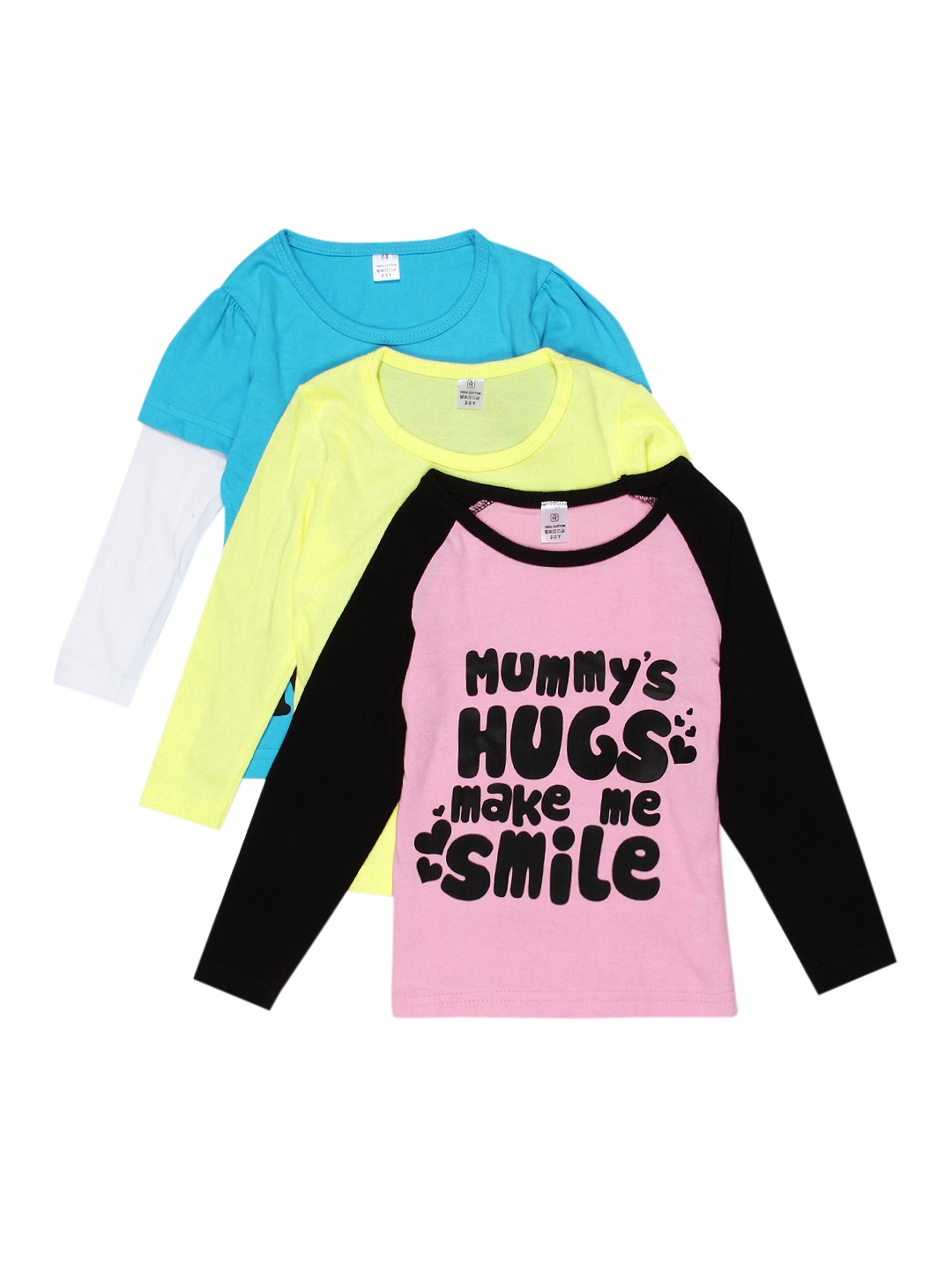

GKIDZ Girls Pack of 3 Pure Cotton T-shirts, Yellow