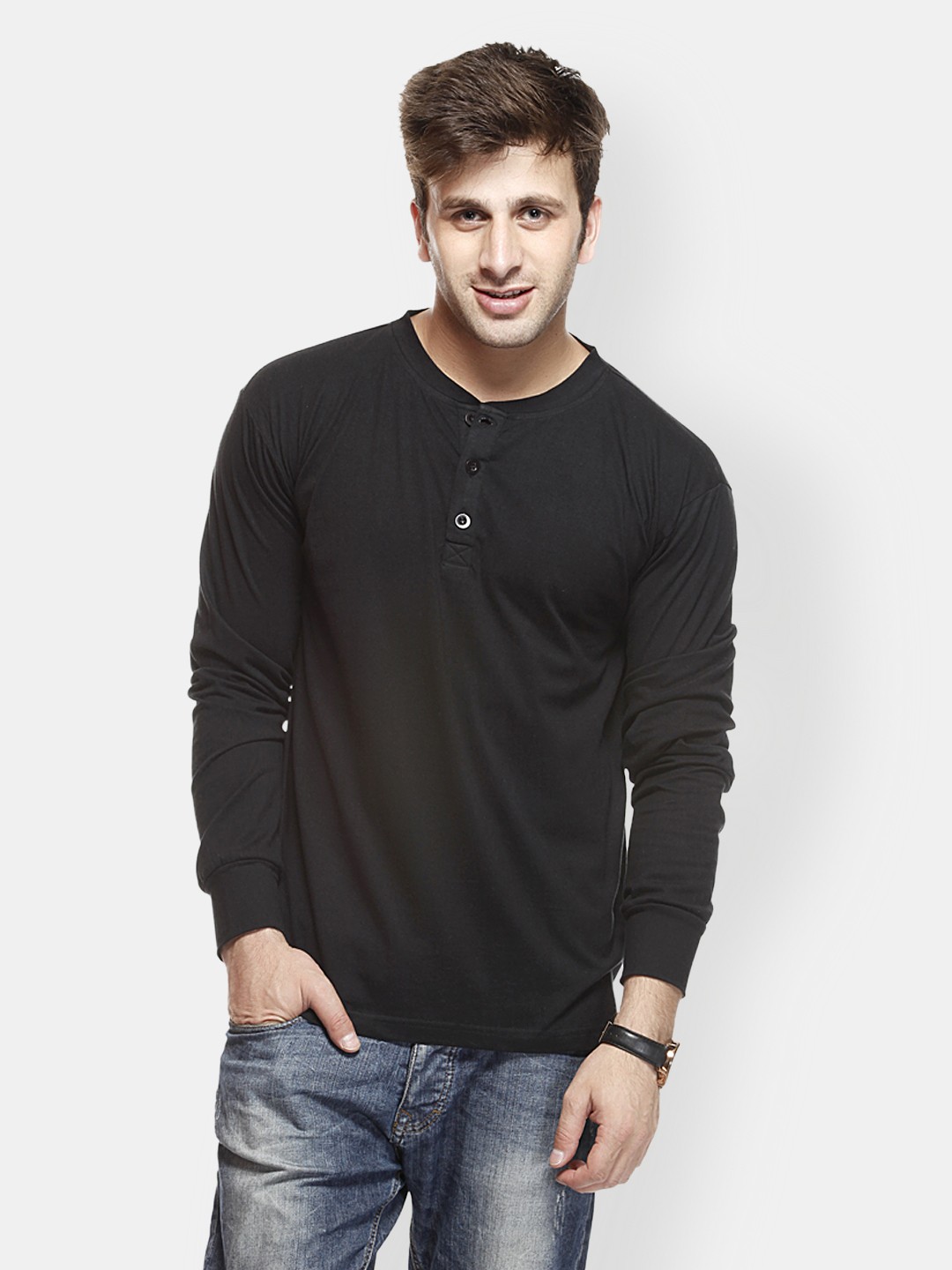 

Gritstones Men Black Pure Cotton T-shirt