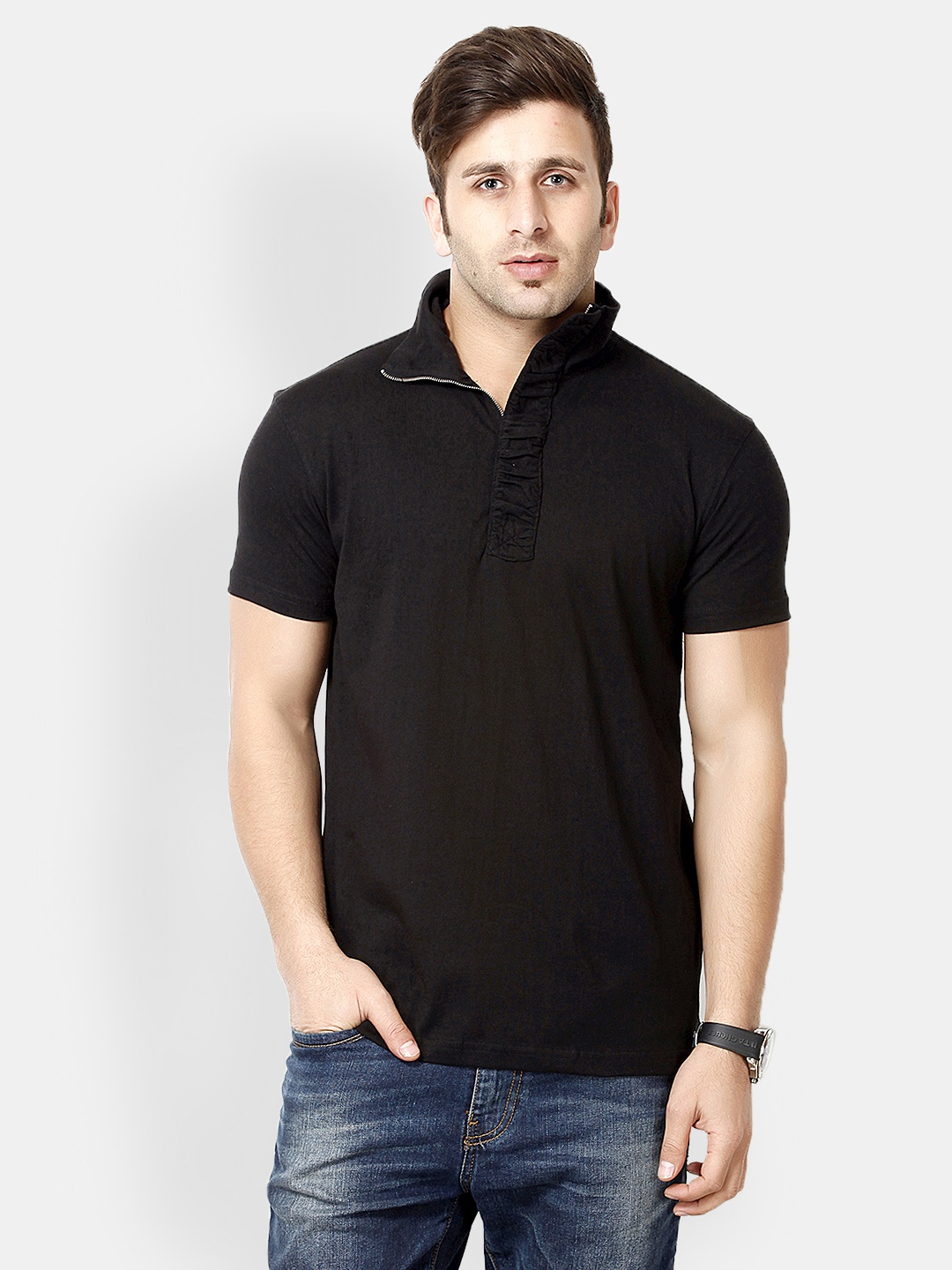 

Gritstones Men Black Pure Cotton T-shirt