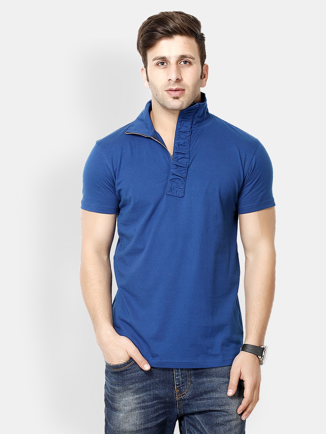 

Gritstones Men Blue Pure Cotton T-shirt
