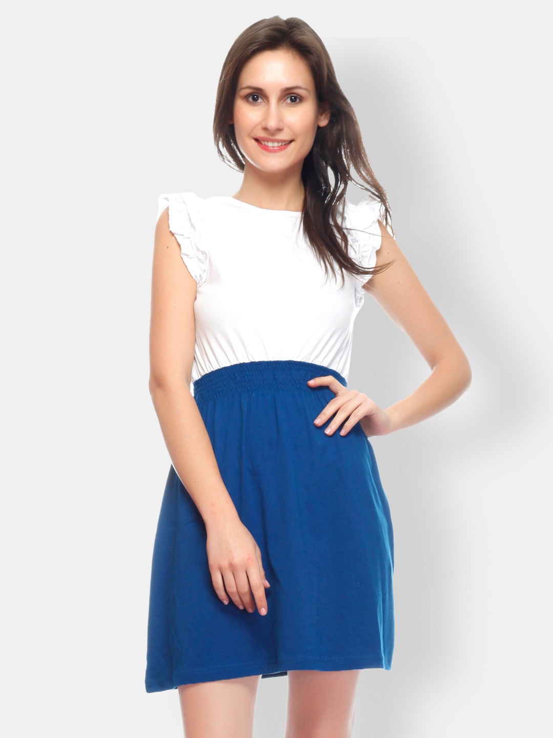 

Gritstones White & Blue A-line Dress